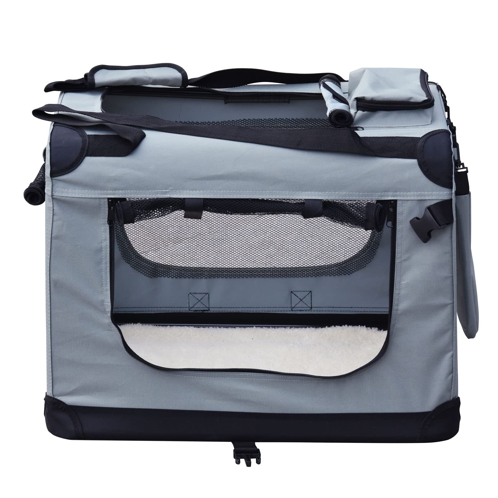 Fudajo Caisse de Transport Grise - Taille L / 70 x 52 x 50 cm - Charge Max. 15 kg - Pliable - avec Poignée et Couverture - pour Voyages Animaux domestiques Chiens Chats
