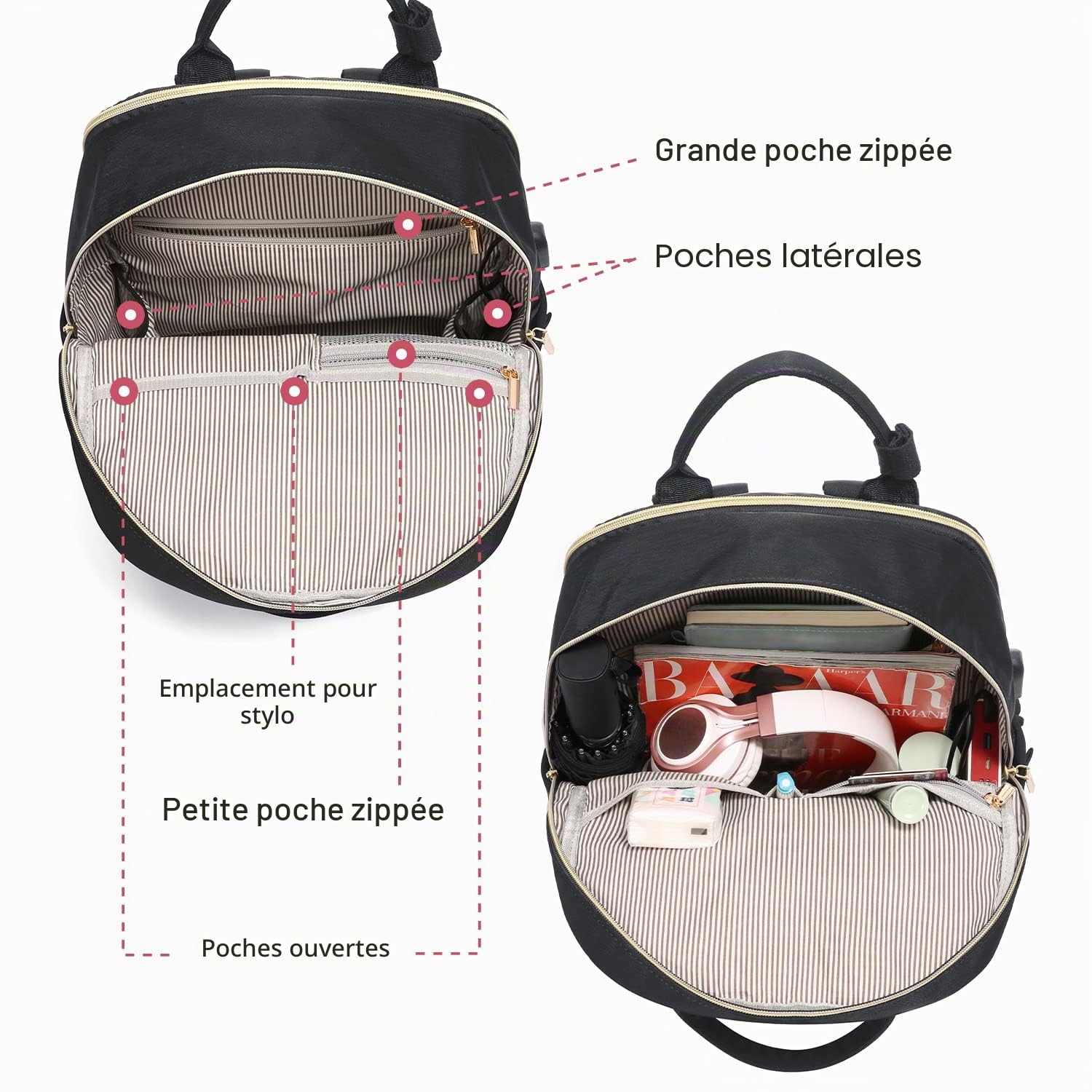 LOVEVOOK 15,6 Pouces Imperméable Sac à Dos Femme pour Prdinateur Portable Elegant Antivol Avec Port de Charge USB & PC Compartiment pour Collège Voyage Loisir Travail Affaire, Noir