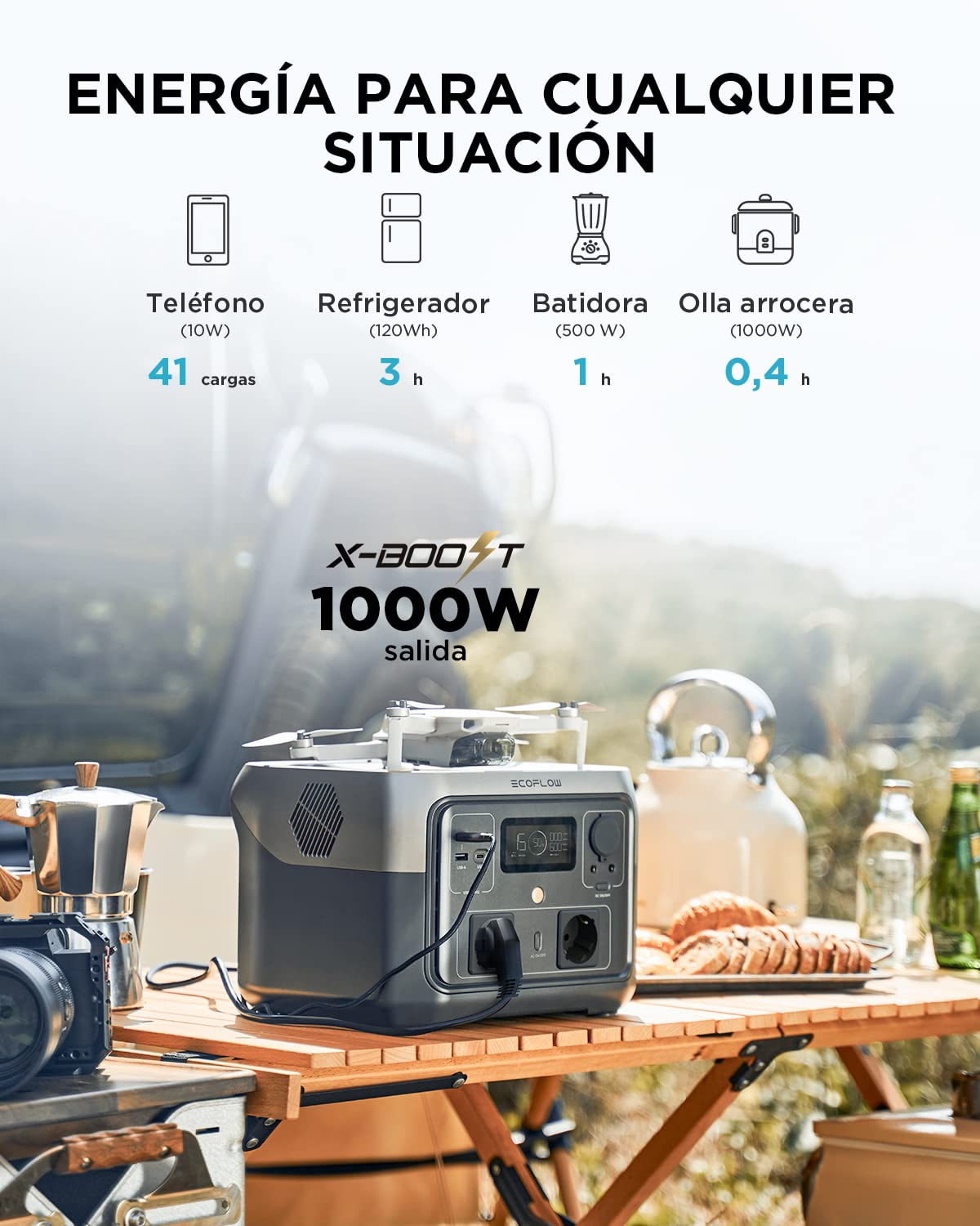Estación de energía portátil EF ECOFLOW RIVER 2 MAX, batería LiFeP04 de 512 Wh, carga rápida en 1 hora, hasta 1000 W de potencia, generador solar para acampadas al aire libre/caravanas