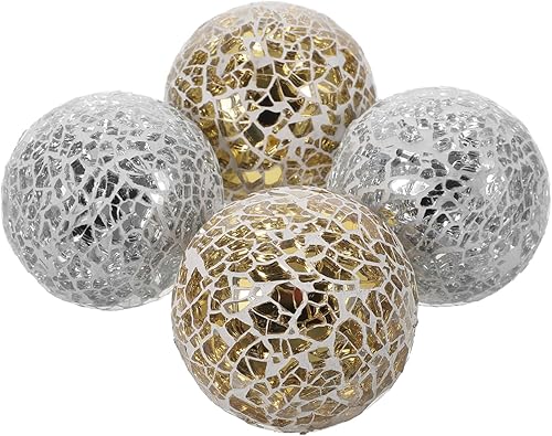 SEWACC Bolas decorativas de mosaico, 4 unidades, bolas decorativas de 2.4 pulgadas, bolas de vidrio de mosaico para centro de mesa, orbes de mosaico disponible en Yaxa Colombia