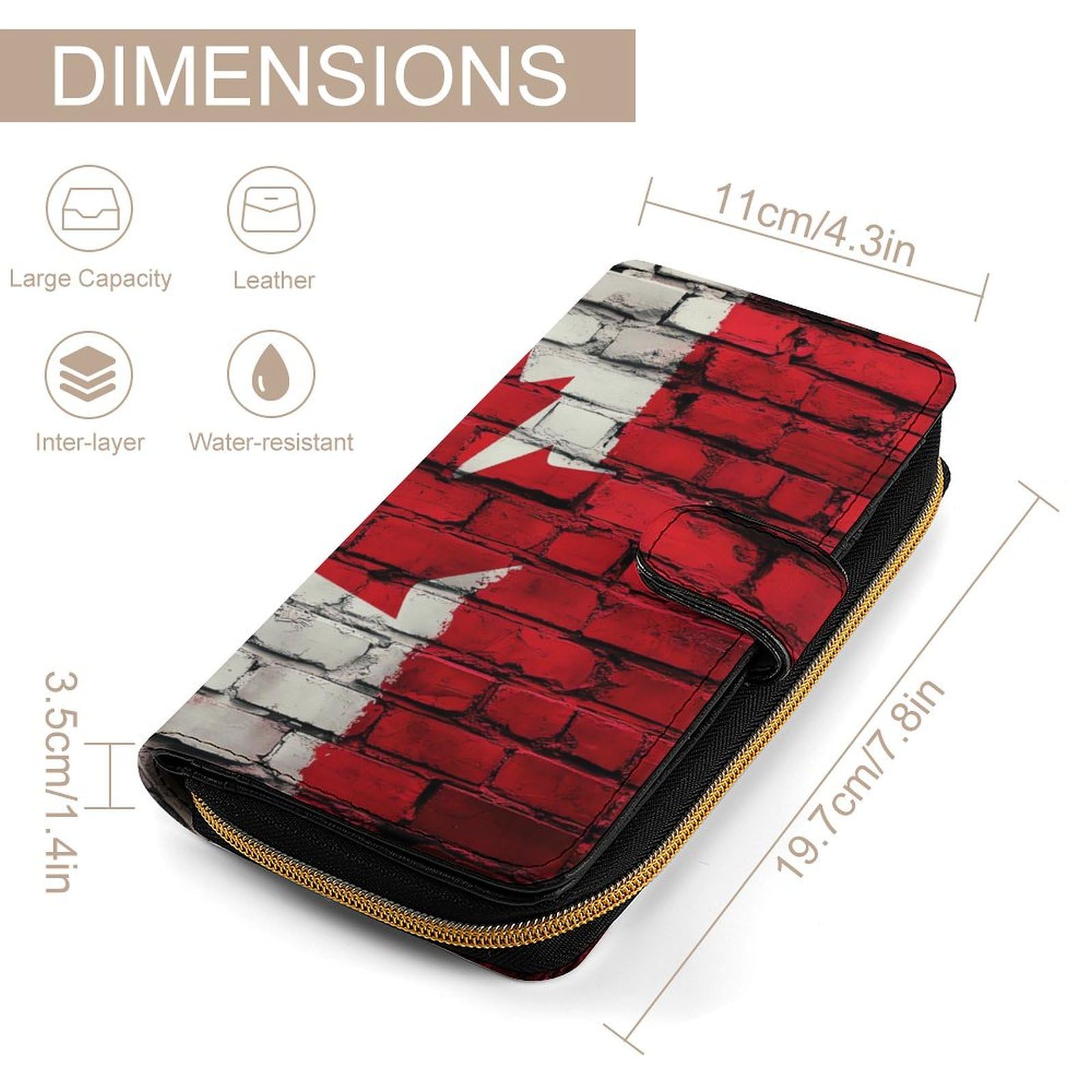 Canadian Flag Paint On The Wall Long Wallet PU Leather Credit Card Holder Durable Zippered Purse Clutch Wallet