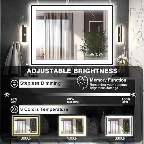 Miniatura 4 de Espejo de tocador de baño LED de 40 x 36 pulgadas, borde de aluminio negro (frontal y retroiluminado), espejo de tocador antivaho con luces, espejo