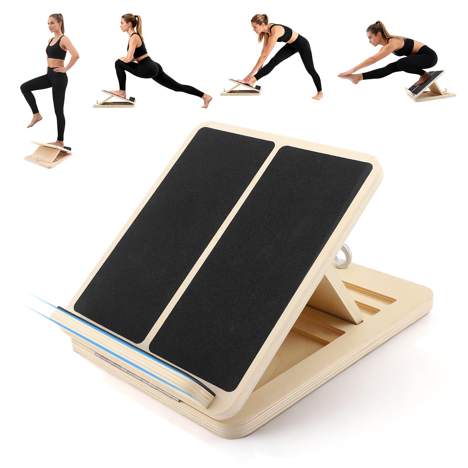 Professional 3-in-1 Wooden Slant Board: Adjustable Calf Stretcher, Balance Board & Squat Wedge with Non-Slip Surface, 5 Angles, Portable Design for Ankle/Heel/Feet Stretching (4-Level)