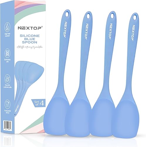 Miniatura 12 de NEXTOP Juego de 4 espátulas de silicona multiusos sin costuras para mezclar y cocinar, utensilios de cocina flexibles resistentes al calor