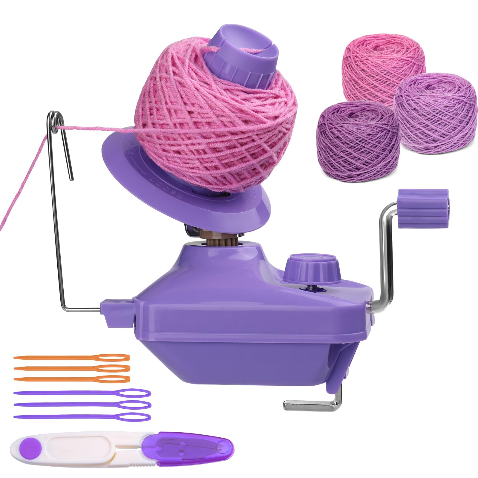 Kogyxe Yarn Winder, Yarn Ball Winder, Purple Hand-Operated Roller 3 Rolls of Crochet Yarn for Crocheting, The Helper for Knitting Lovers