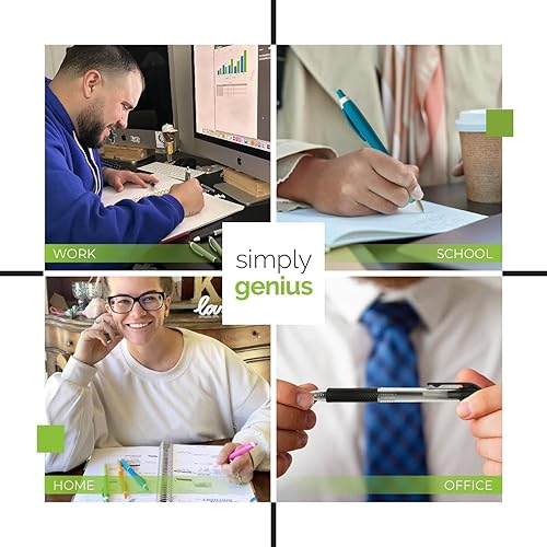 Miniatura 11 de Simply Genius Bolígrafos retráctiles, paquete de 100 unidades, colores surtidos de barril, tinta negra, punta mediana de 0.039 in, bolígrafos a