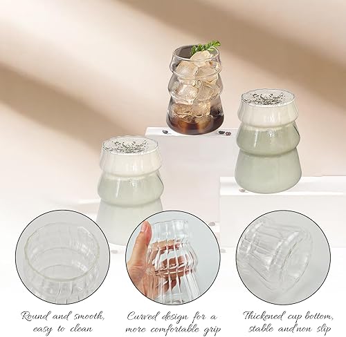 Miniatura 3 de 2 vasos de vidrio acanalado de 17 onzas, vasos de cristal vintage para beber estéticos, vasos de burbujas de vidrio ondulado para café helado, jugo,