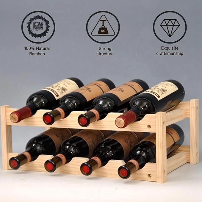 Estante para Vinos Apilable de Madera, 2 Niveles miniatura 4