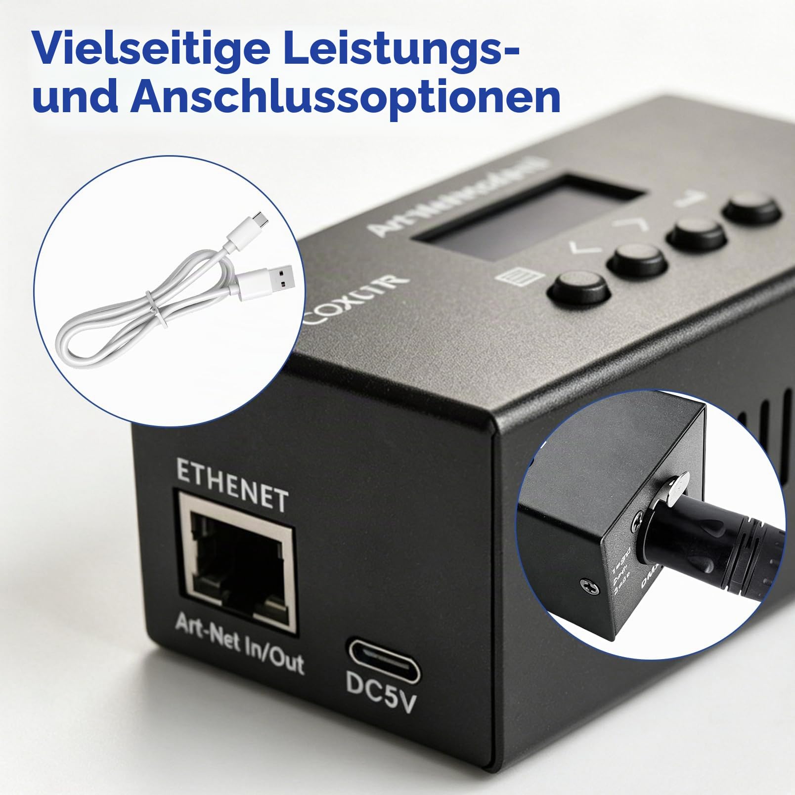 CR011R 1-Universe Bidirektionaler Art-Net DMX Konverter – Ethernet zu DMX512 Interface mit OLED Display, Type-C Stromversorgung für Lichtsteuerung, Simulation & LED-Streifen-Anwendungen
