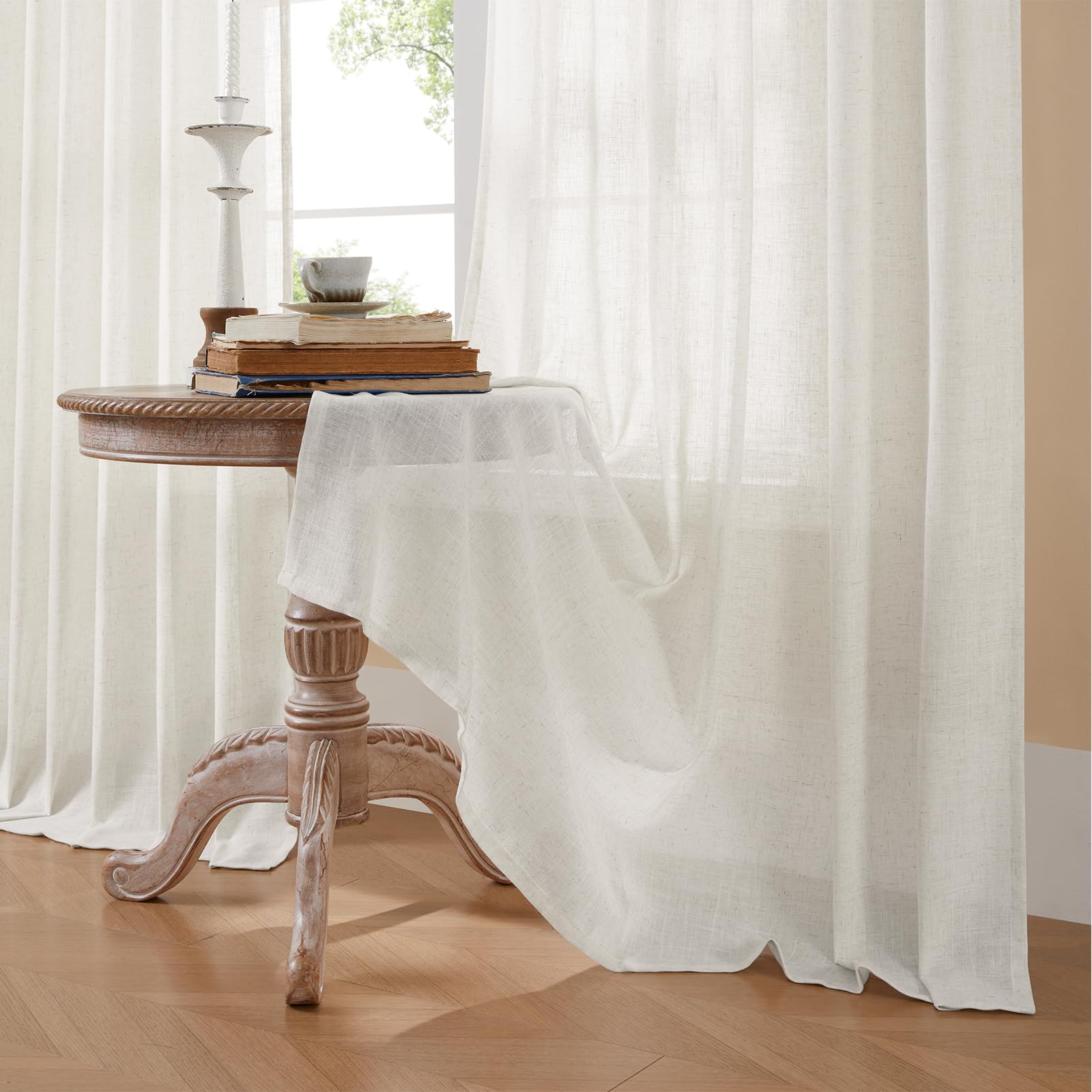 Joydeco Cortinas Salón Modernas 2 Piezas Cortinas Térmicas Aislantes Frio y Calor 140x240cm Cortinas de Dormitorio Translúcidas, Las Cortinas Están Hechas de Lino Natural Real OEKO-TEX STANDARD 100