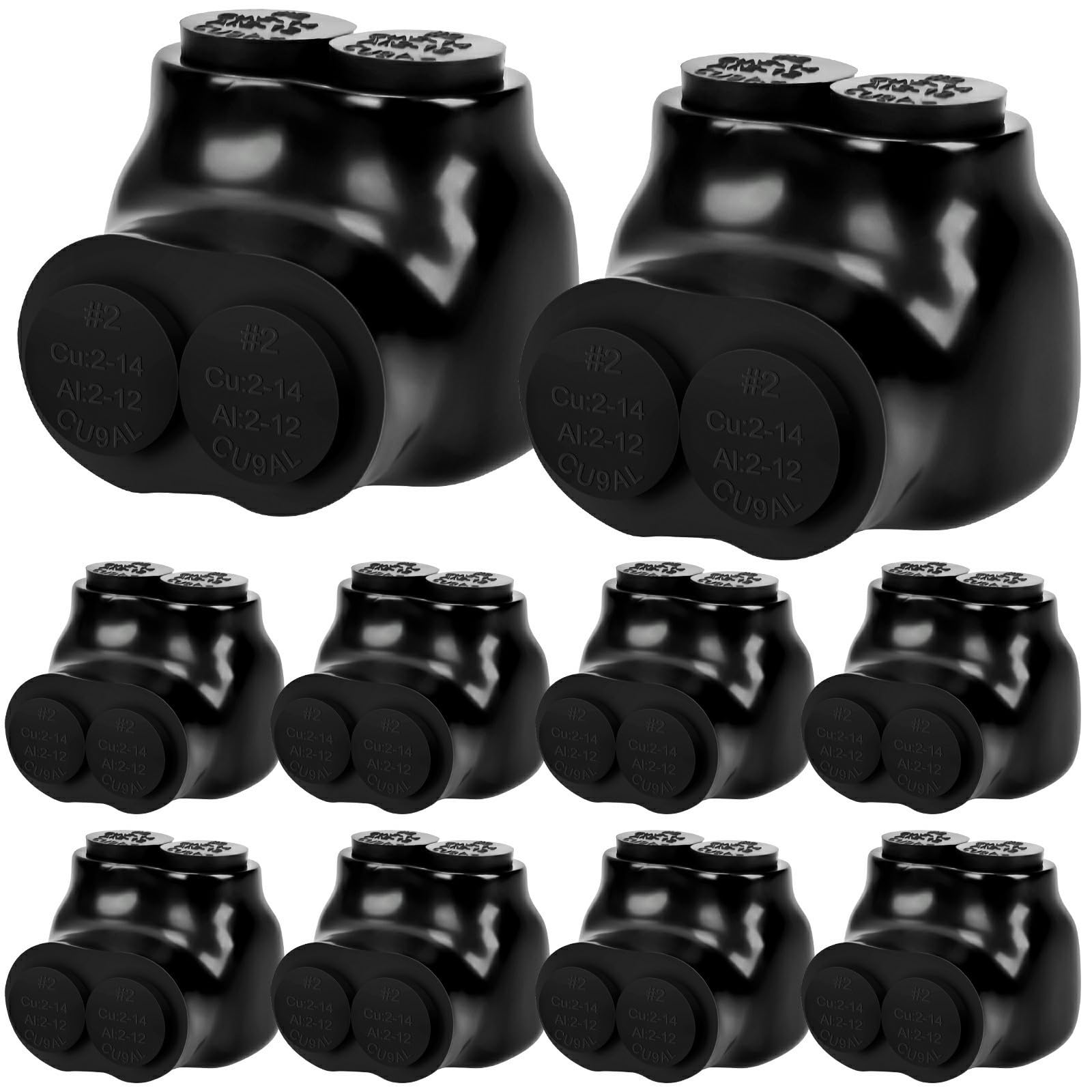 Lot de 10 connecteurs de fils isolés noirs multi-câbles 2 ports d'entrée unilatéraux pour câbles d'alimentation électrique (gamme 2 à 14 fils)