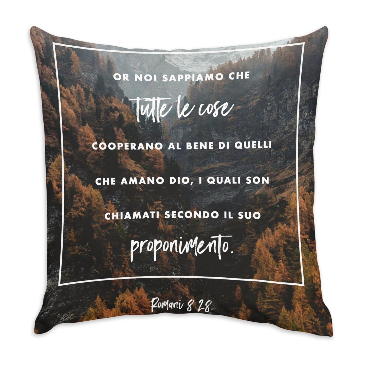 Coussin Romani 8:28 Bible pour Coin Prière et Salon - Velours Blanc