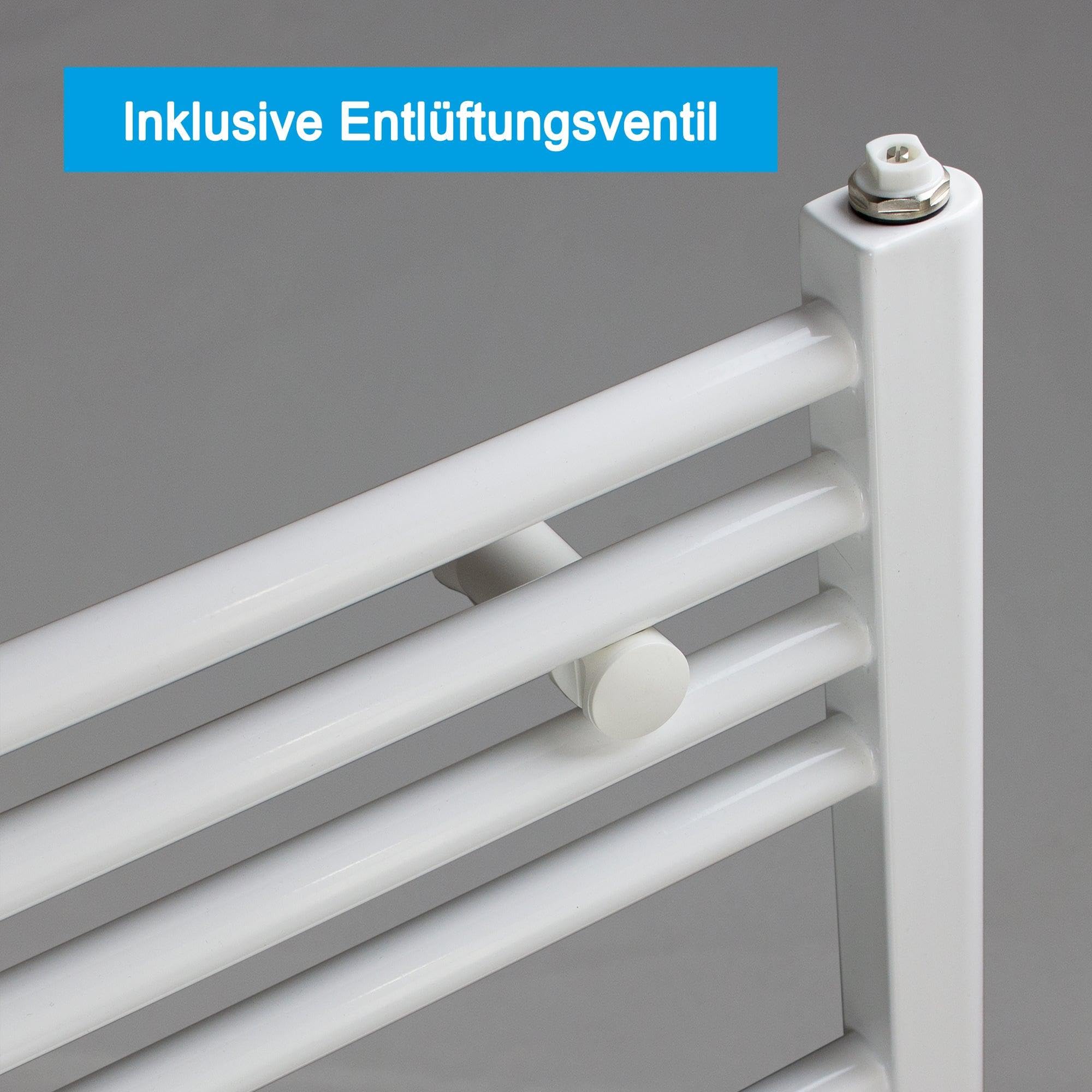Badheizkörper Handtuchheizkörper mit Anschluss links oder rechts | Heizkörper mit versetztem Mittelanschluss (1732 x 600, Weiß) (899 Watt nach EN442)