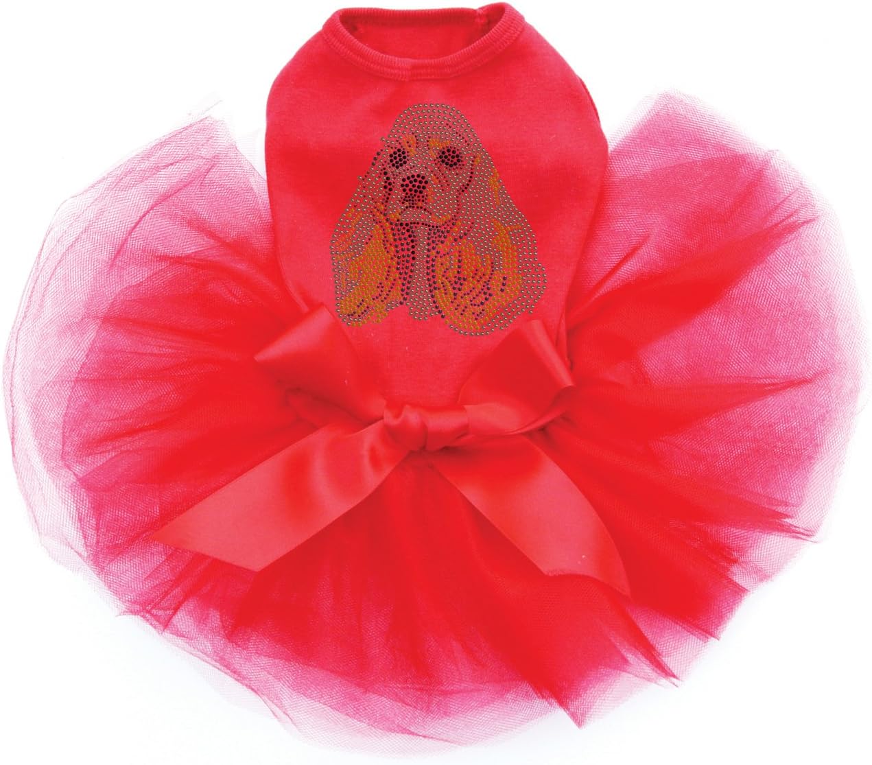 Cocker Spaniel Face Bling Rhinestone Dog Tutu Dress, 2XL Red
