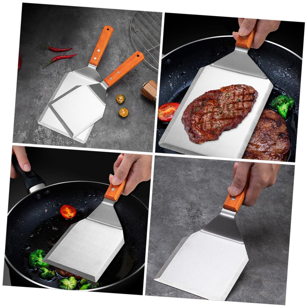 Alipis 2 Espátulas De Acero Inoxidable para Panqueques Sartén Profesional para Wok Parrilla Plancha Machacador Sartén para Estufa Pala Espátula para Freír