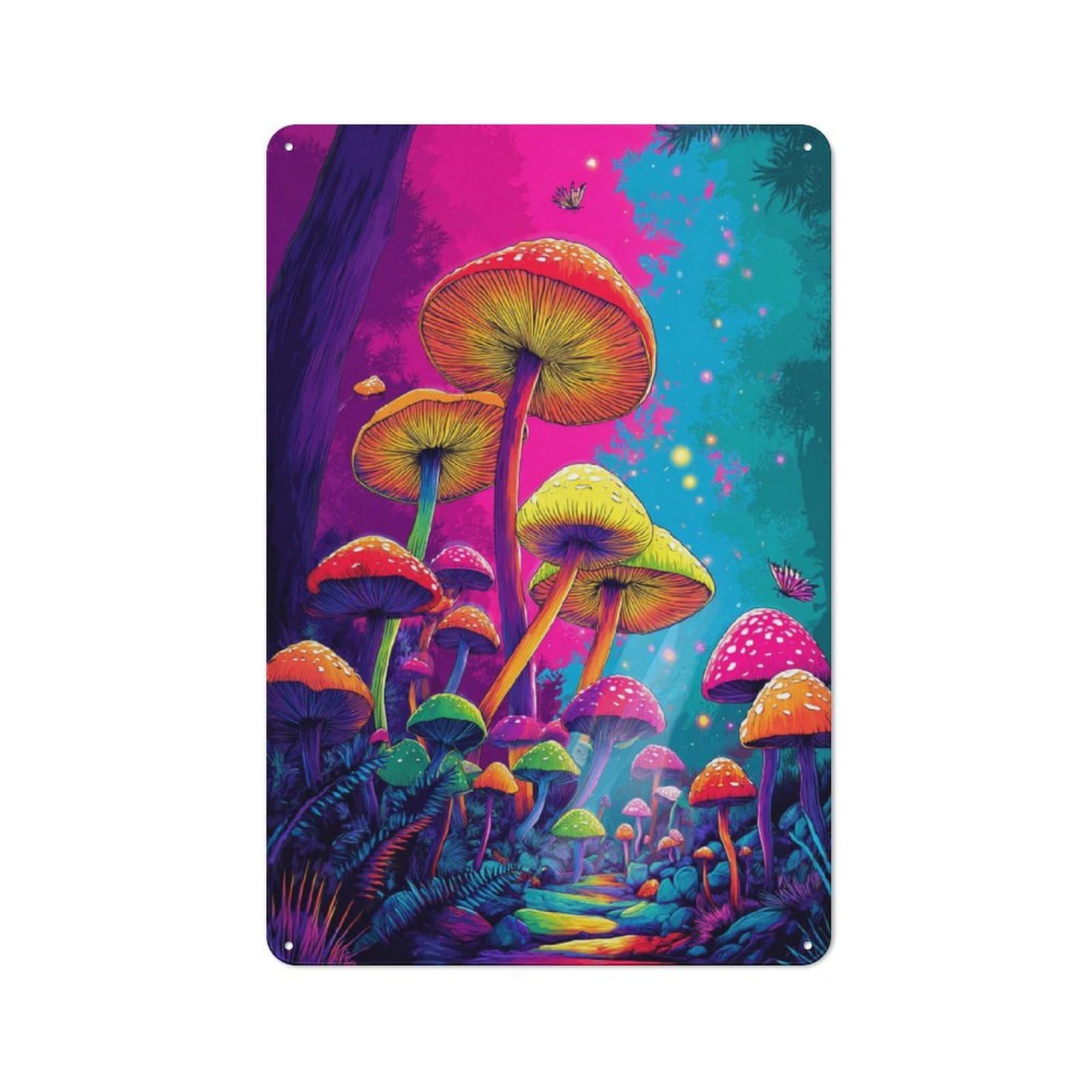 Junmoney Colorful Mushroom Forest Fantasy 30X20cm Retro Metal Plaque With For Garage Or Workshop, Housewarming Present For People Styling Garage And Workshop