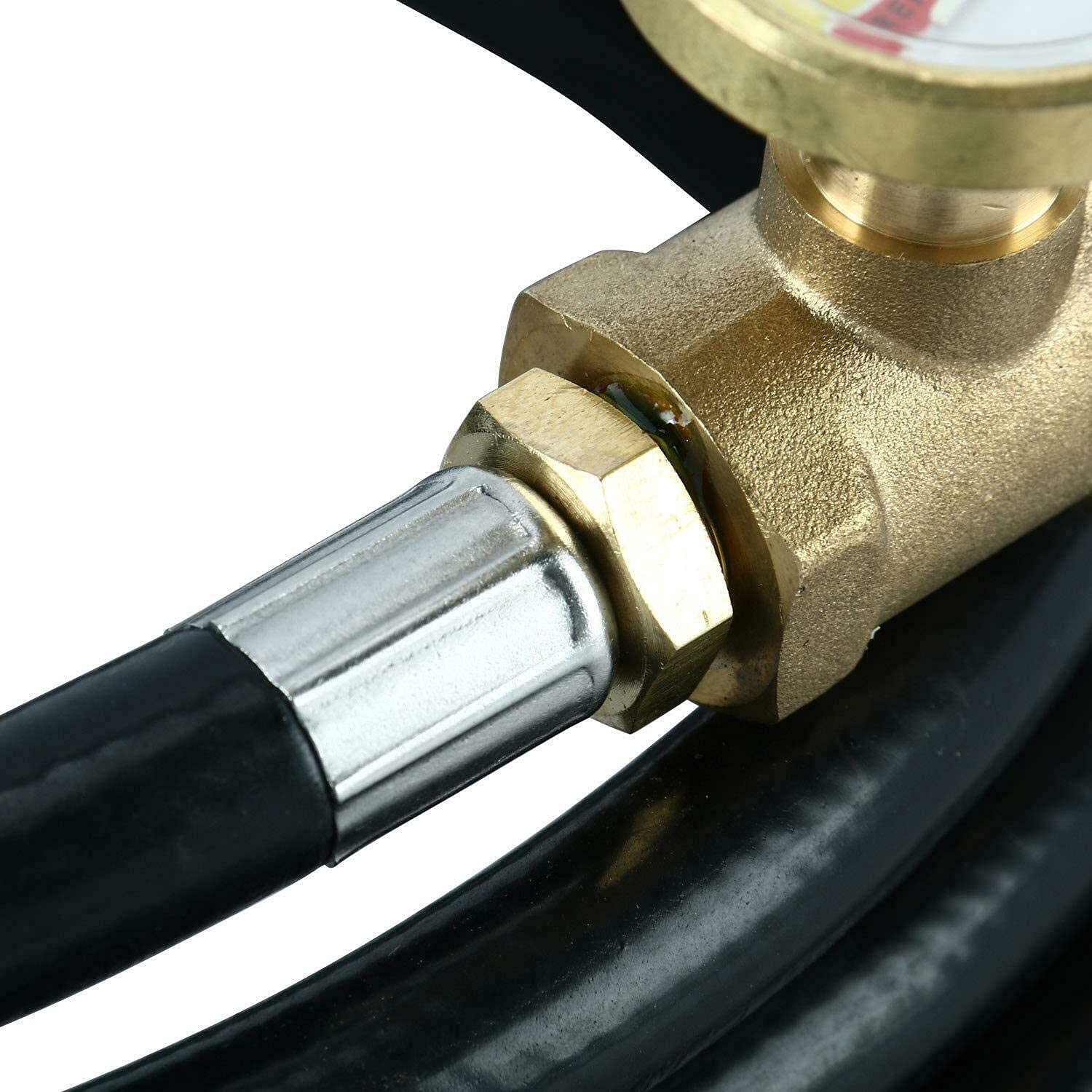 GasSaf Manguera de extensión de tanque de propano de 5 pies con calibre, detector de fugas apto para parrilla de gas, calentadores y todos los aparatos de propano, accesorios Acme a macho QCC/POL