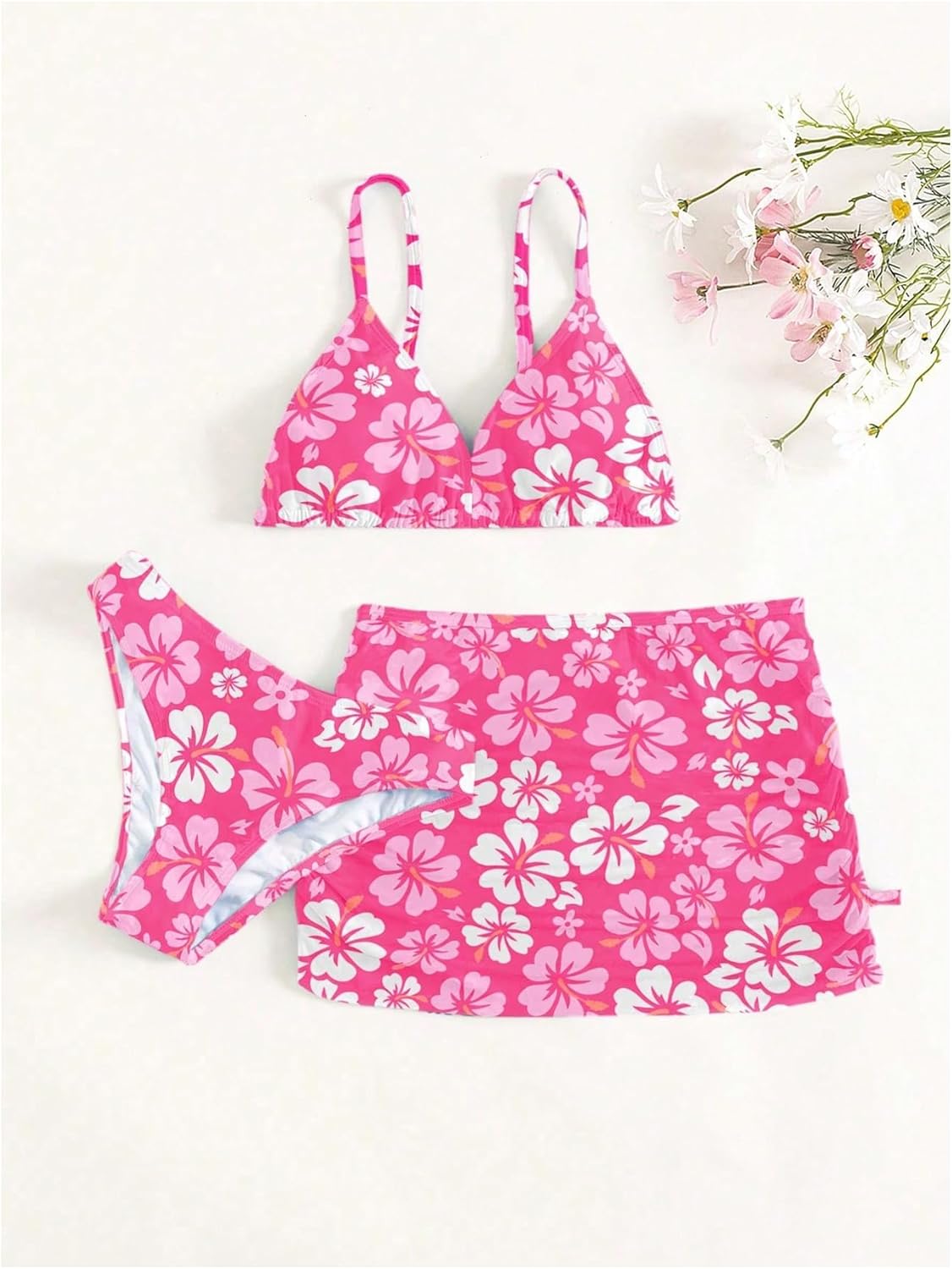 Milumia Girl's Floral Print 3 Piece Bikini Set Vacation Swimsuit with Beach Skirt - Image 4