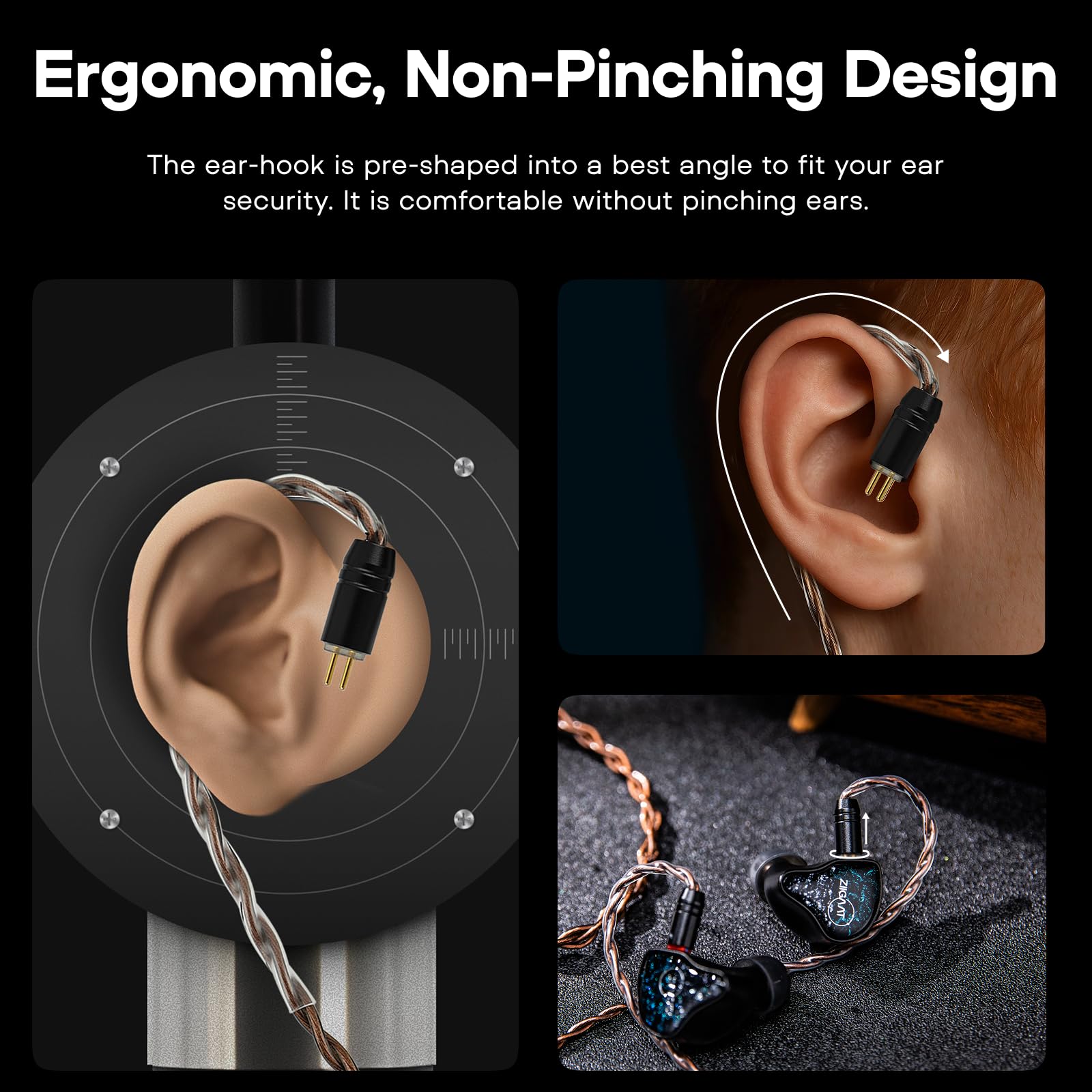 Linsoul ZiiGaat Z-01 Kabel IEM, 4-żyłowy przewód z miedzi monokrystalicznej z wtyczką 3,5 mm, odłączane złącze 2-pinowe 0,78 mm do przewodowych słuchawek HiFi Zero:2, EW300, Cadenza, Kefine, WanerSG