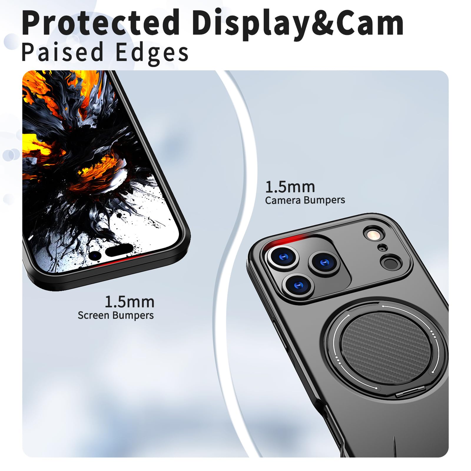 Magnetisch Hülle für iPhone 17 Pro Max/17 Pro/17 Air/17, Militär Stoßfeste rutschfeste Schutzhülle mit Drehbarer Ringhalter Handyhülle,Schwarz,17 Air