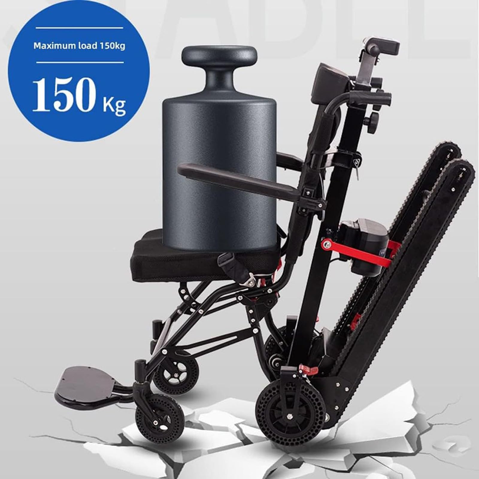 Silla de Ruedas eléctrica con Elevador de escaleras, Carro de Mano, Elevador de escaleras, Estructura de Acero al Carbono de 17 kg, batería de Litio de 13 A, Capacidad de Carga de 150 kg.