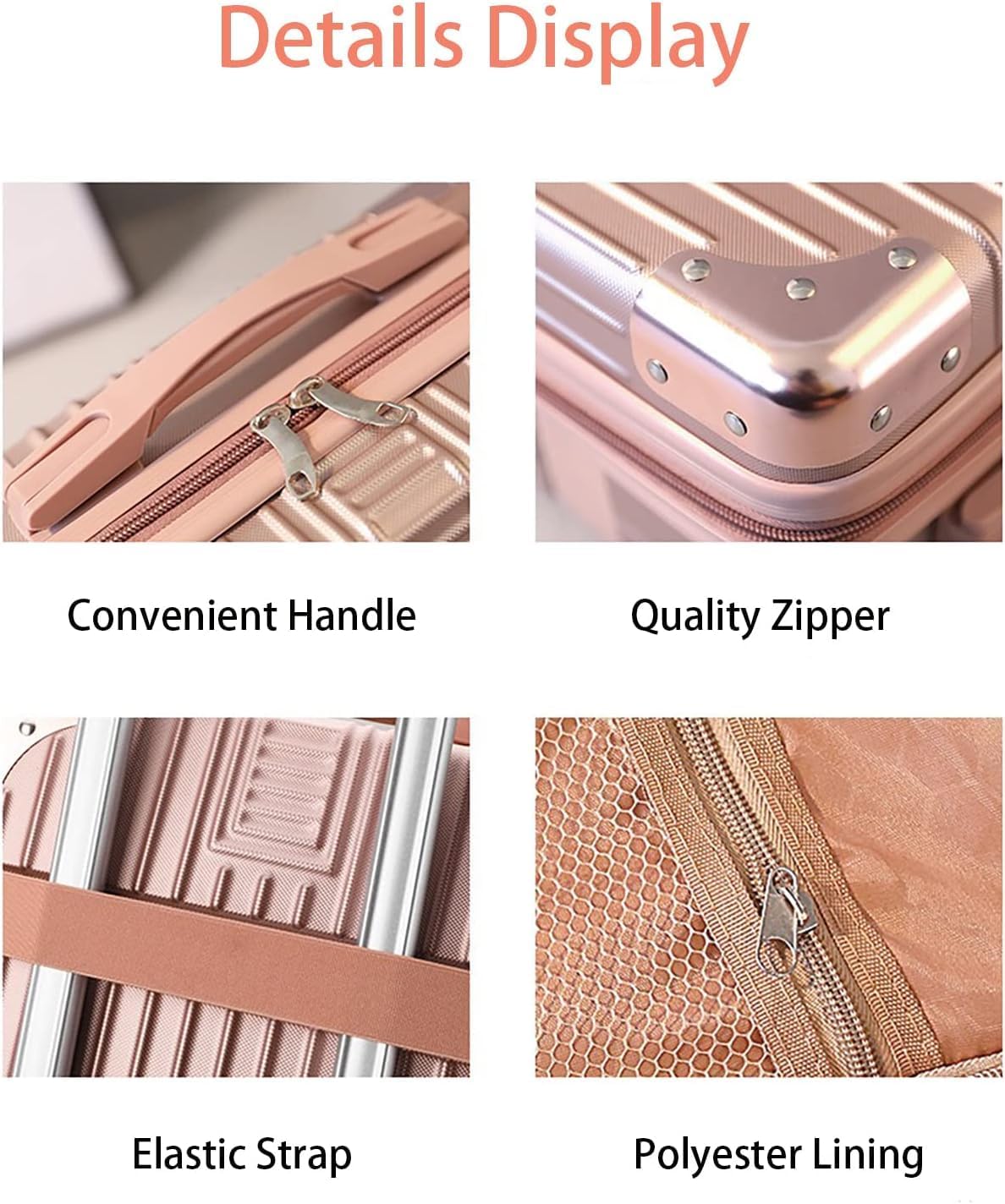 TONSYL Hard Shell Cosmetic Bag Case Travel Hand Luggage Small Portable Carrying Suitcase Makeup Case for Women Organizer Box Vanity Mini Suitcase 14'' Books, Bottles, Clothes (Rose Gold-White) 4