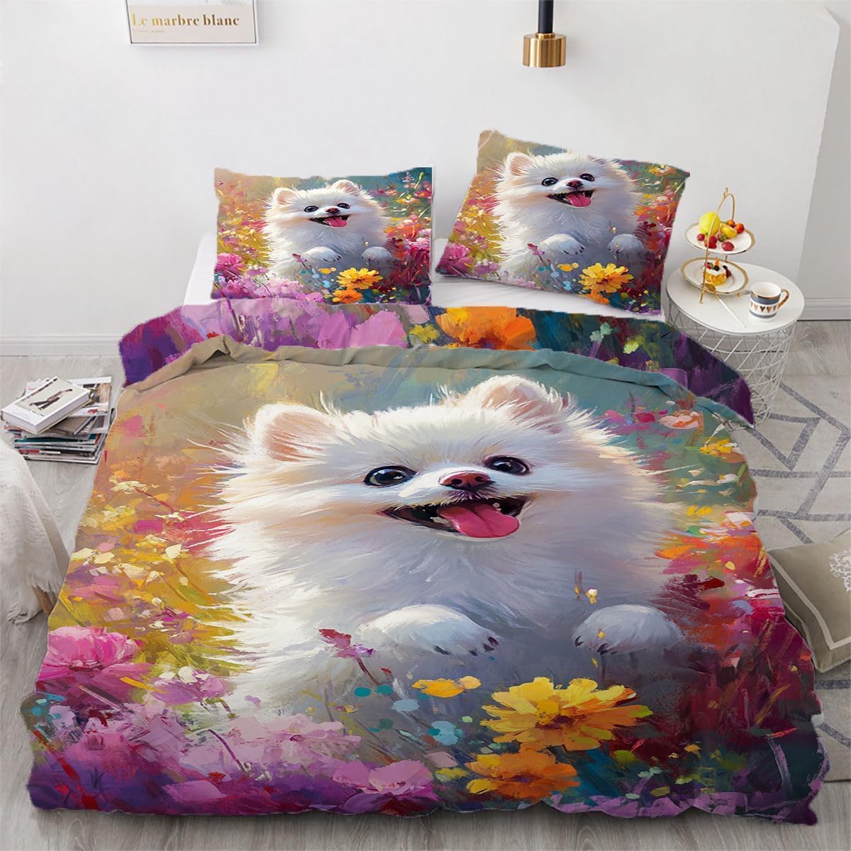 NDXRWDZR Single Bedding Set Pomeranian Duvet Cover for Kids Soft Hypoallergenic Microfiber Duvet Cover with Zipper Closure, 1 Duvet Cover 135x200 cm + 2 Pillowcases 50x75 cm