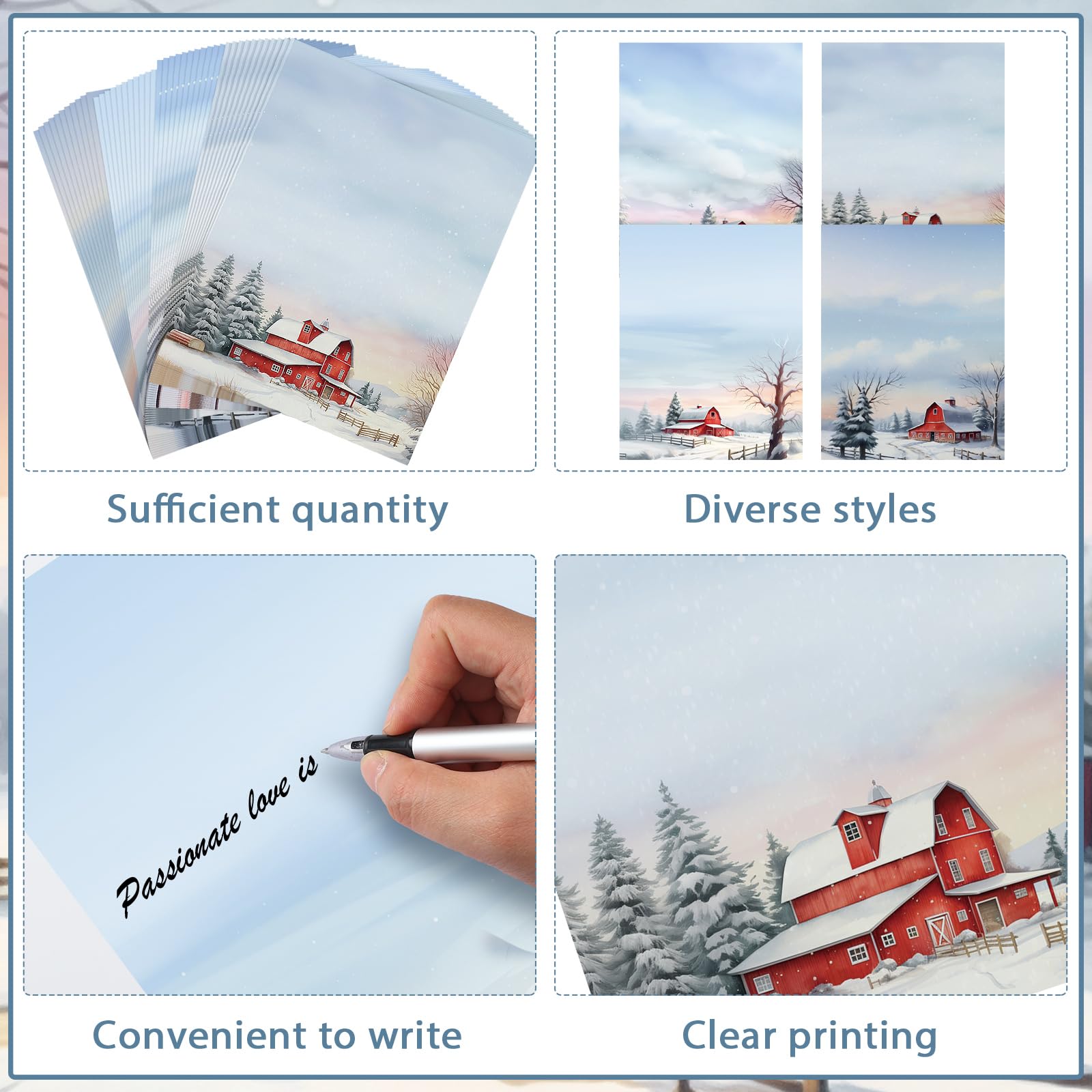 Teling 48 hojas de papel de papelería de Navidad de 8.5 x 11 pulgadas, papel de impresora, papel de carta de Navidad, papel de escritura, papel de membrete para notas, tarjetas de felicitación,