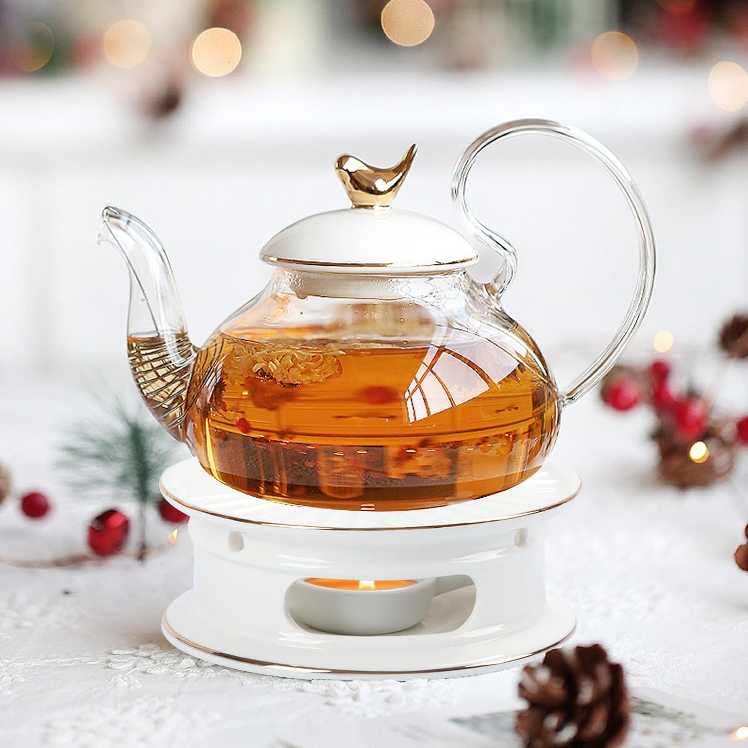 KAYCROWN Teapot Warmer, Ceramic Tea Warmer with Tealight Holder, Teapot Heater for Heating Coffee, Milk, Tea Light Heater, Candle Warmer (White)