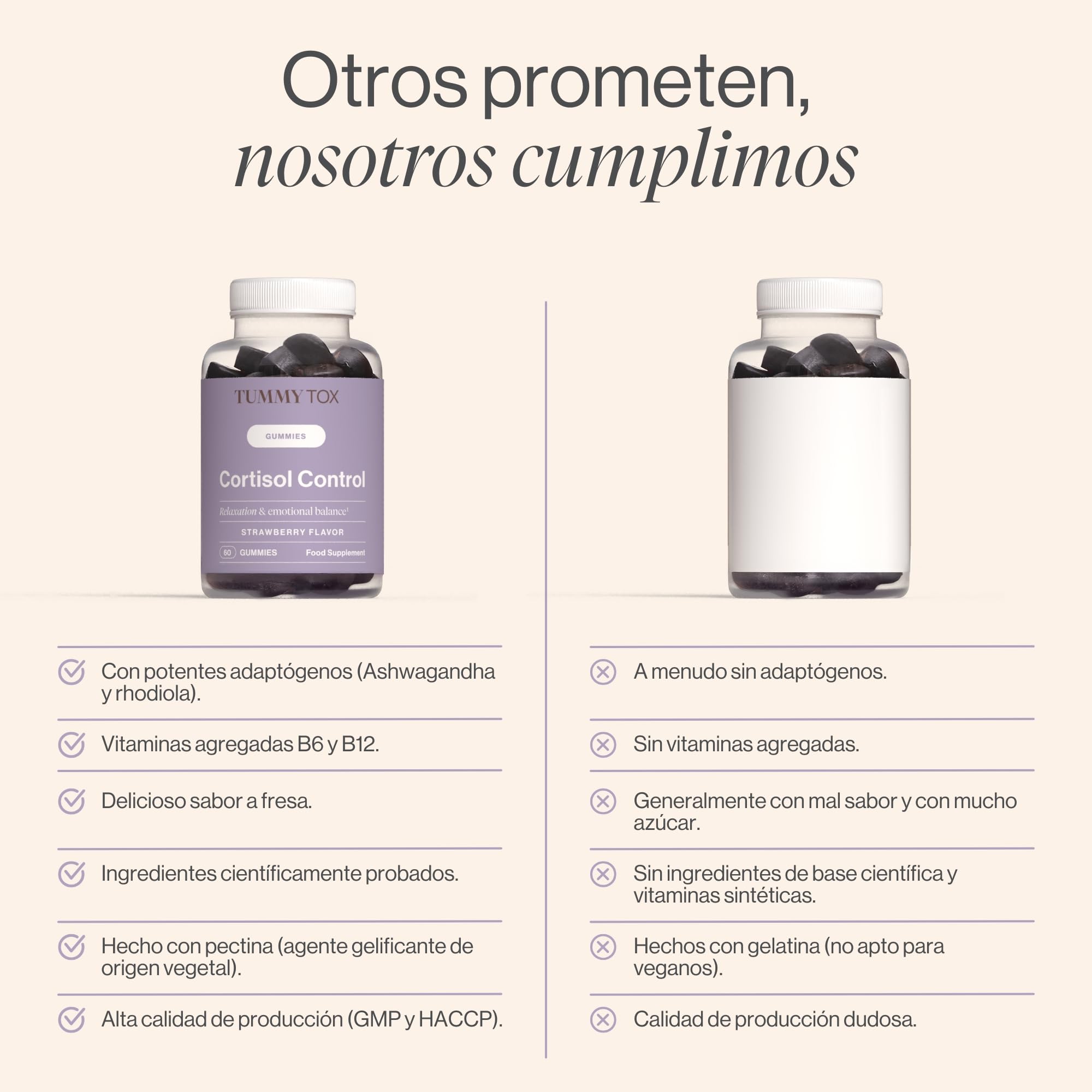 Tummy Tox Cortisol Control Gummies, 120 Ashwagandha Gominolas 250 mg y GABA | Con GABA, Rhodiola Rosea, vitamina B6 y vitamina B12 para el sistema nervioso y menos estrés. Relajación natural, vegano