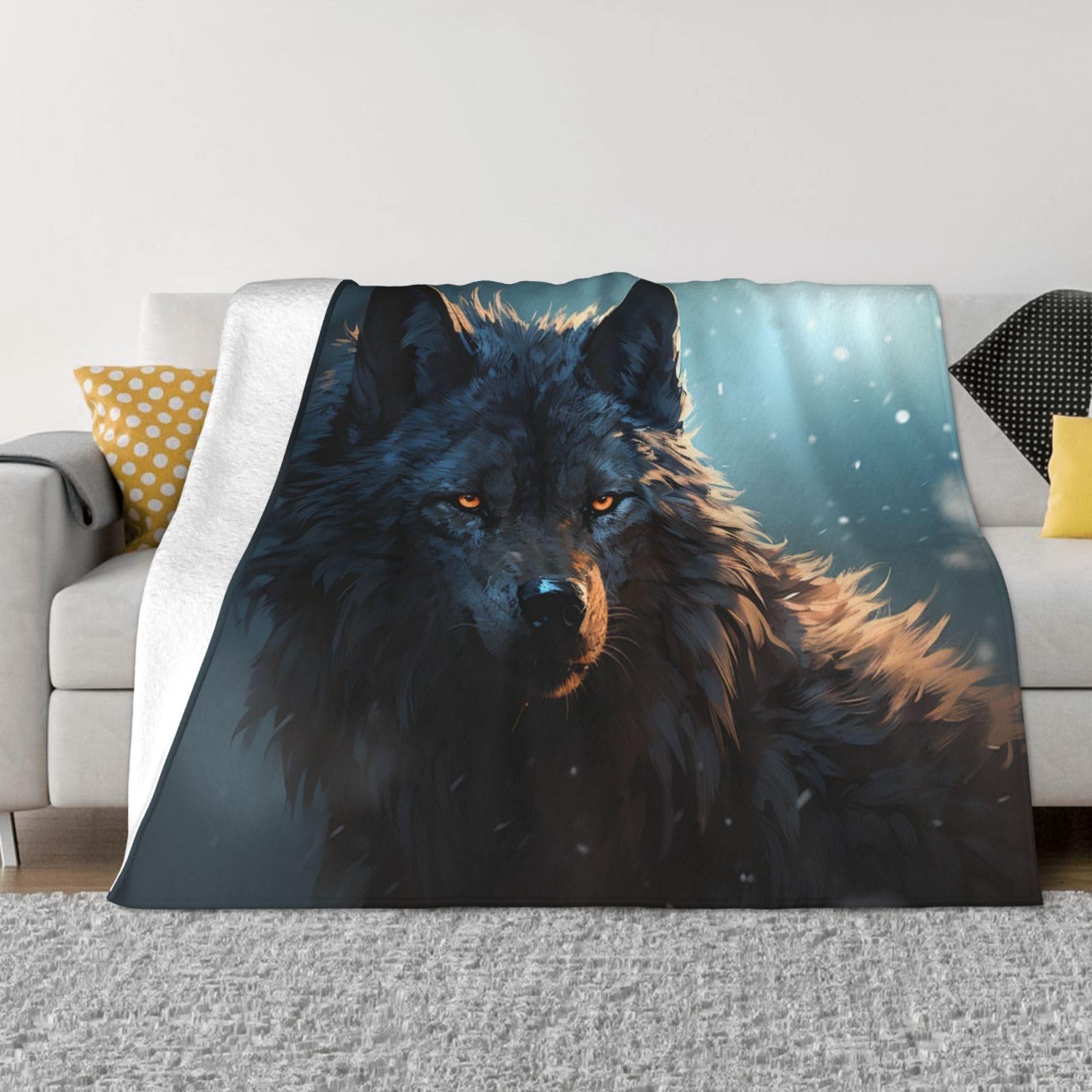 Couverture polaire loup pour voyage et camping en plein air et nuit fraîche