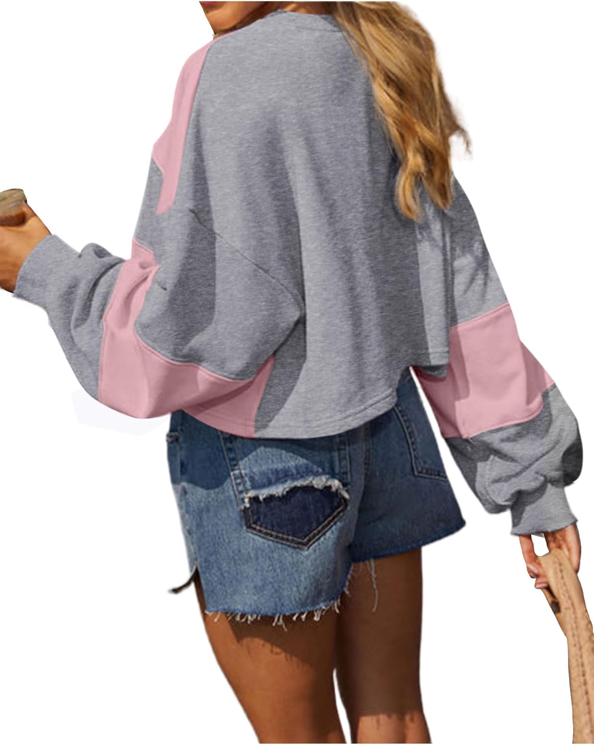 Avanova レディース カラーブロック ストライプ クロップド スウェットシャツ オーバーサイズ クルーネック プルオーバー