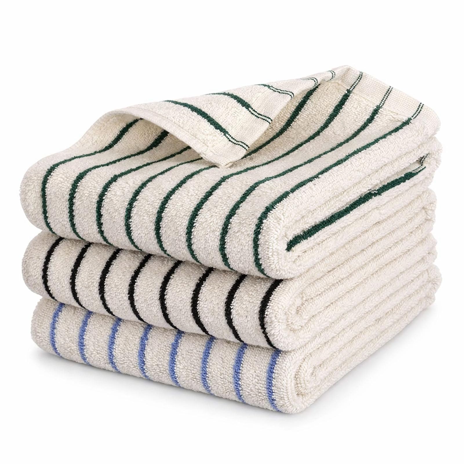 saerryor 3 Pack Hand Towels Cotton Soft Absorbent Striped Bathroom Towels for Kitchen Bathroom Spa Workout Gym 14” x 29” White