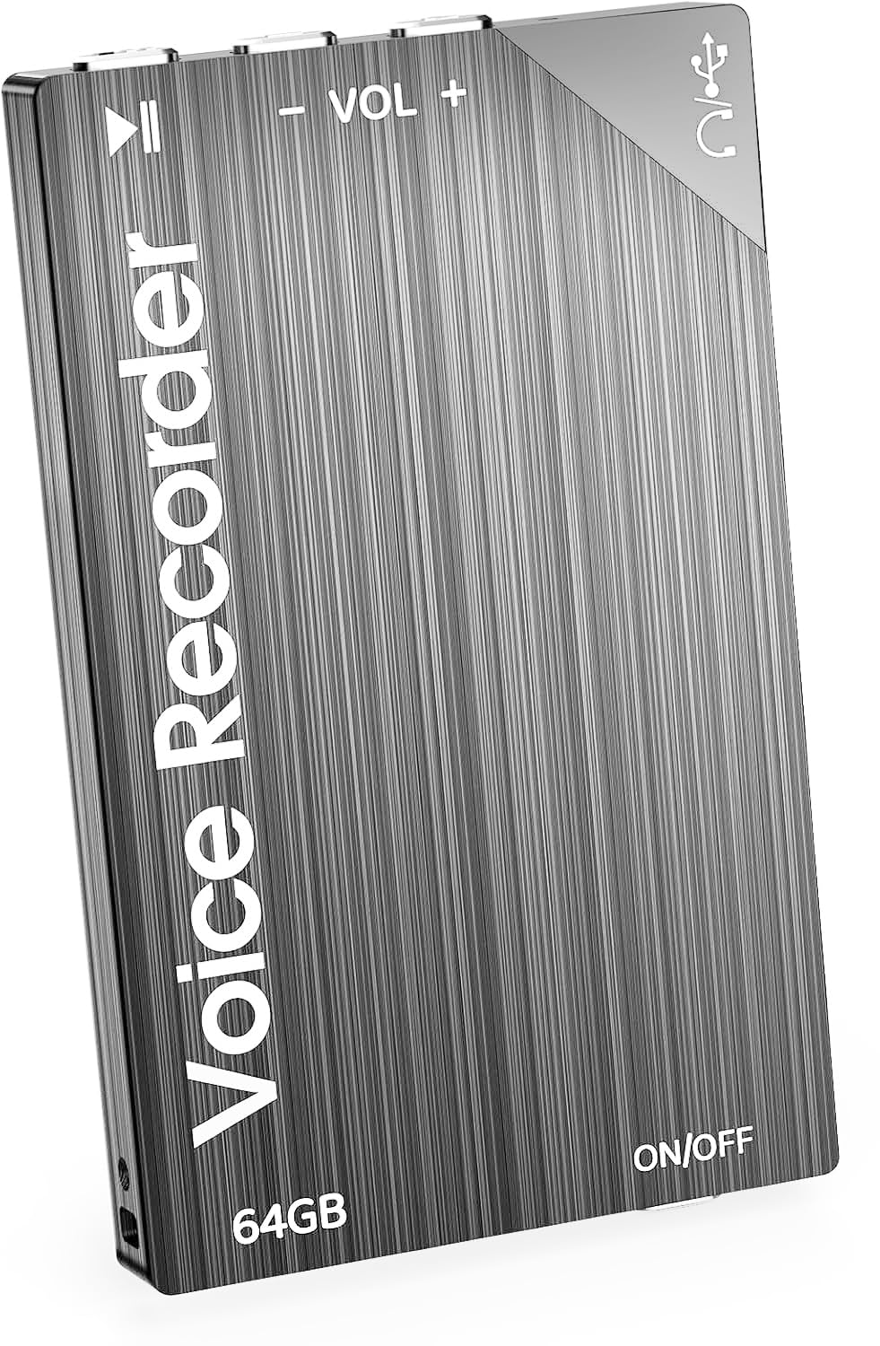 Glracd Ultraflaches Diktiergerät (0,8cm) mit DSP-Rauschfilter - 64GB MP3 Recorder für 80h Vorträge, Konferenzen & Vorlesungen (10,6 * 6,3 * 2,9)