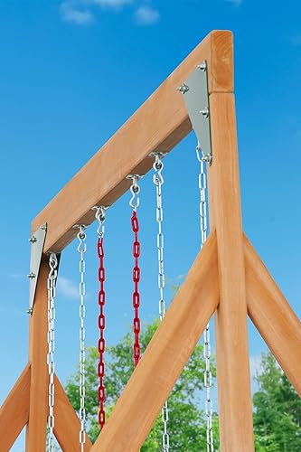 Miniatura 8 de Trailside Juego de columpios de madera de cedro para patio trasero  H 87 pulgadas L 89 pulgadas de ancho 120 pulgadas  Accesorios rojos  Incluye 2