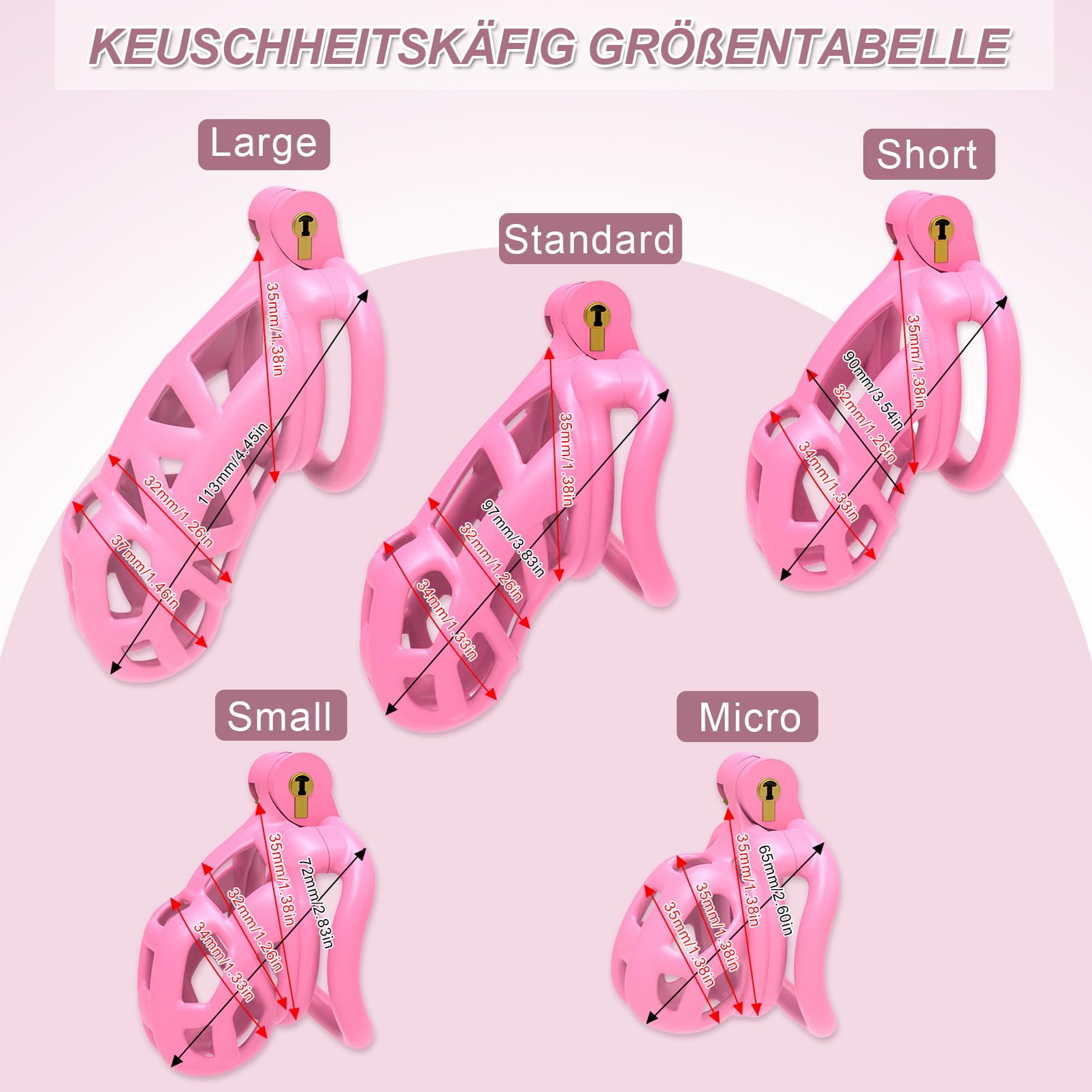 B2-Ceinture de chasteté Set de 4 cockrings Rose Sissy Sex Toy Cage de chasteté Cage de chasteté respirante avec Invisible Lock Design Homme Cock Bondage BDSM Sex toys en résine (small,Pink)