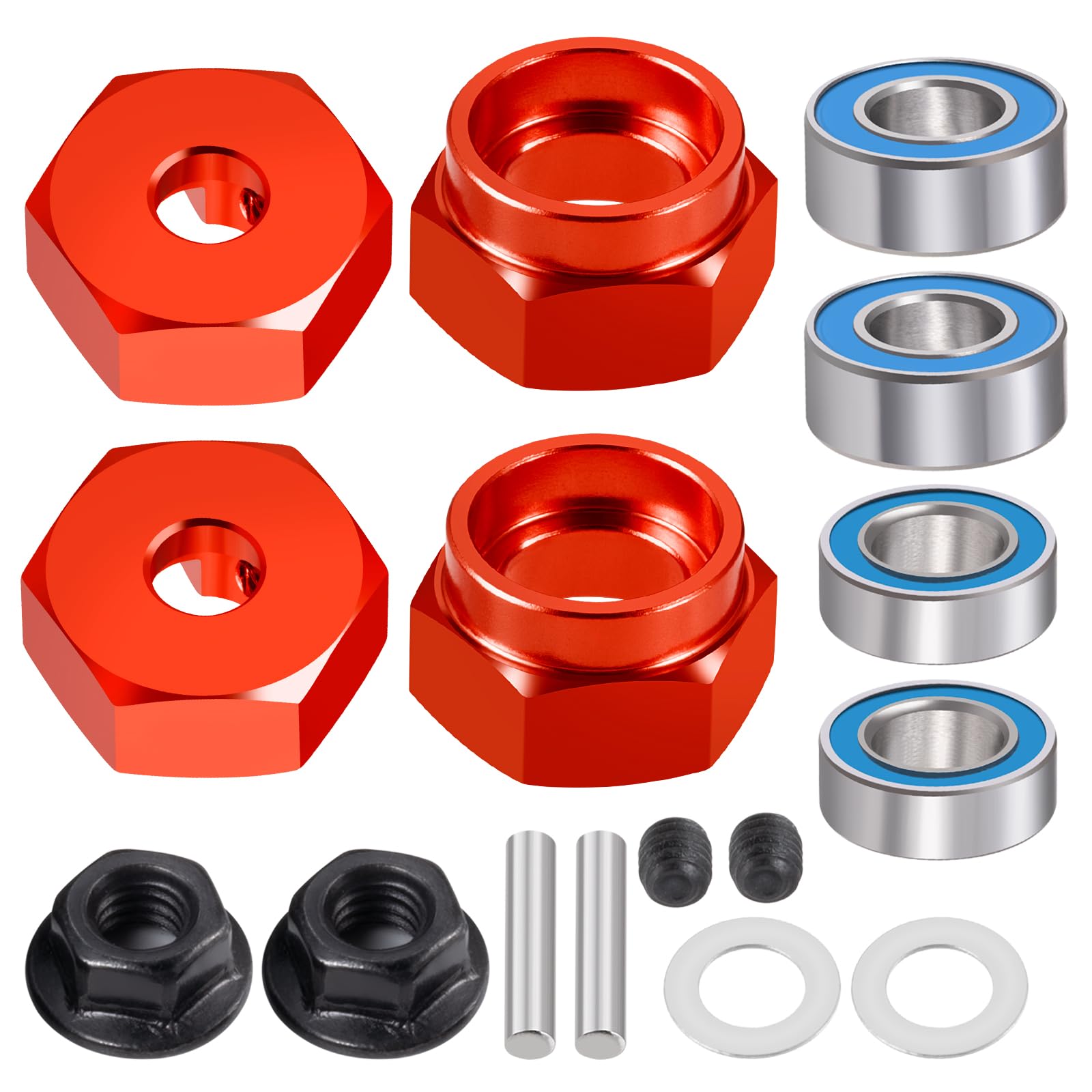AXspeed RC Aluminium 12mm Hex Wheel Adapter Set Kit Compatible with 1:10 Tamiya DT02 RC Car(Red)