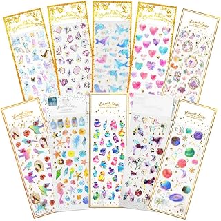 Fantasyon Cute Stickers, Reward, Notebook, Stickers, Sparkling Translucent, Stylish, Cute Stickers, Set of 10, 3D Glitter Stickers, Letter