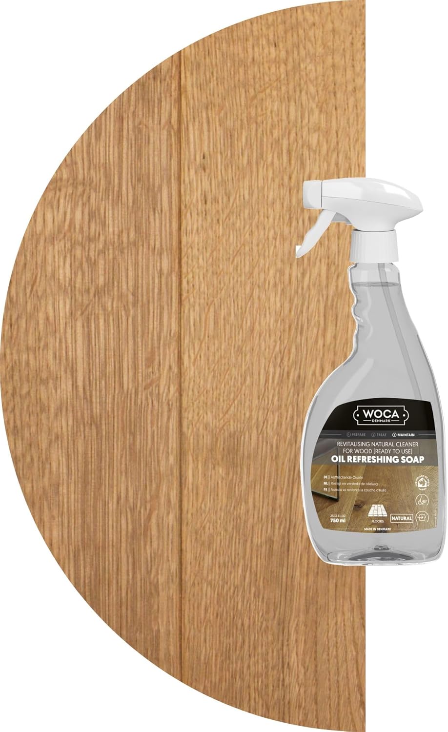 WOCA Denmark Oil Refreshing Soap Spray Natural – Ready-to-Use Cleaner & Rejuvenator for White Oiled Wood Floors | Plant-Based, Food Contact Safe | Cleans, Re-oils, Protects & Maintains Matte Finish