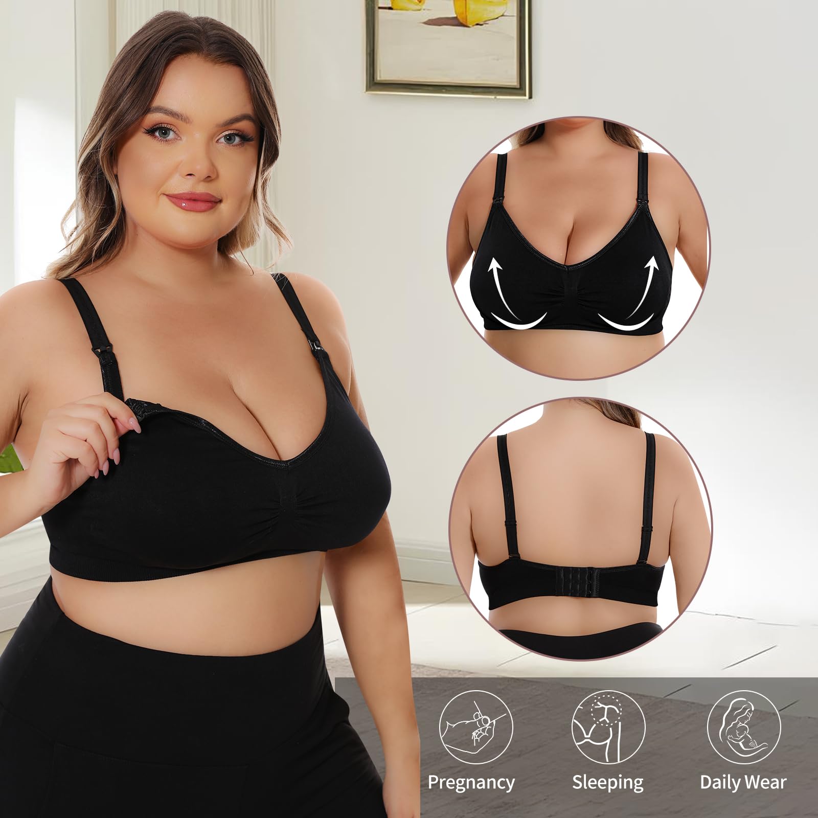 3 Piezas Sujetadores de Lactancia para Mujer, Sujetador de Maternidad Sin Costuras Sin Aros Maternity Nursing Bra con Extensiones y Almohadillas