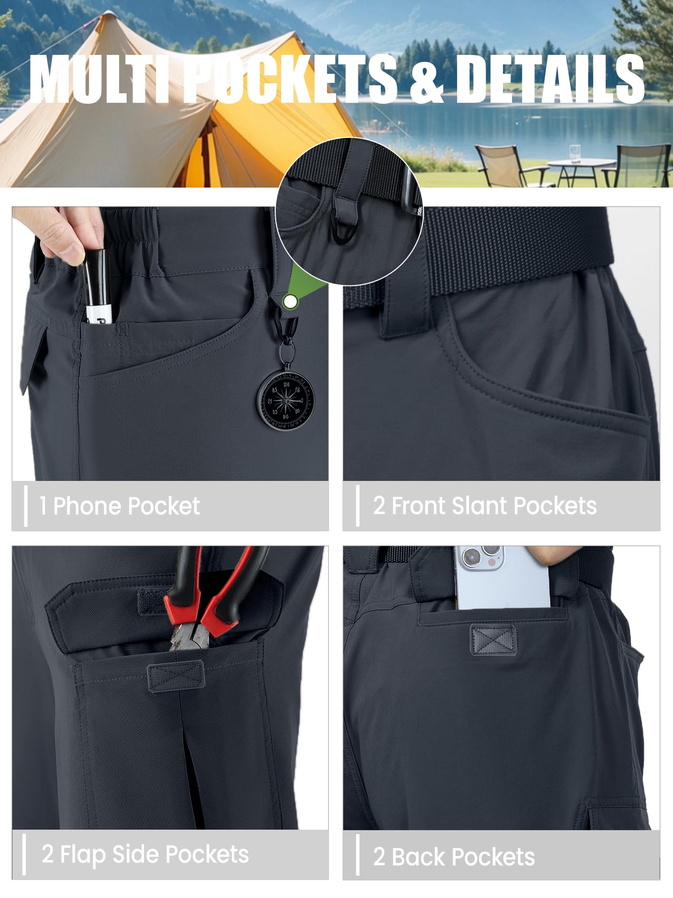 Pantalones de Senderismo Convertibles para Hombre, Impermeables, de Secado rápido, con Cremallera, Ligeros, tácticos, Multibolsillos, para Pesca al Aire Libre, Safari