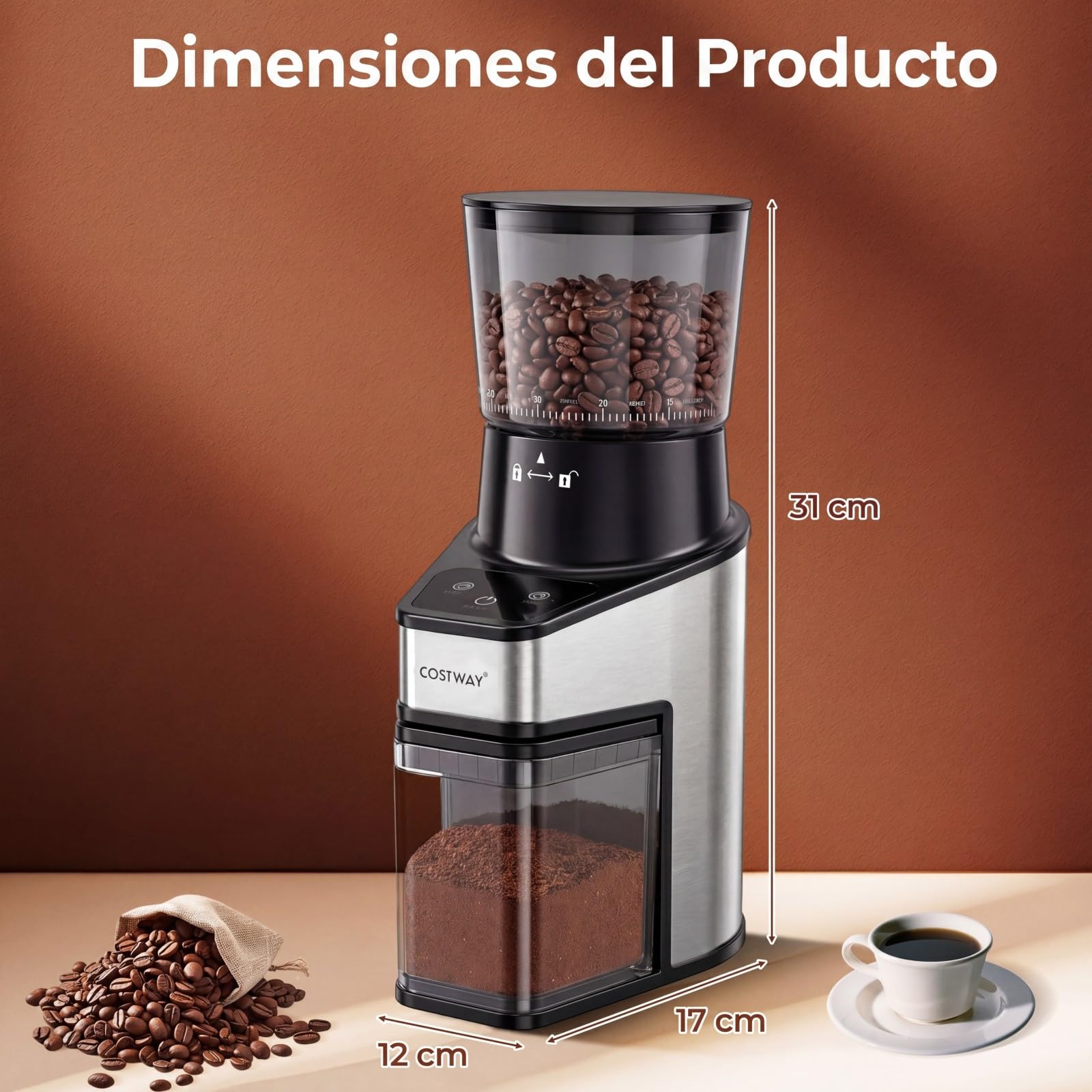 COSTWAY Molinillo Café Eléctrico, 60 Ajustes de Molido, Acero Inoxidable