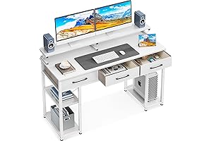 ODK Computer Desk with Drawers, Storage Shelves, and Monitor Stand: Your Space-Saving Office Solution