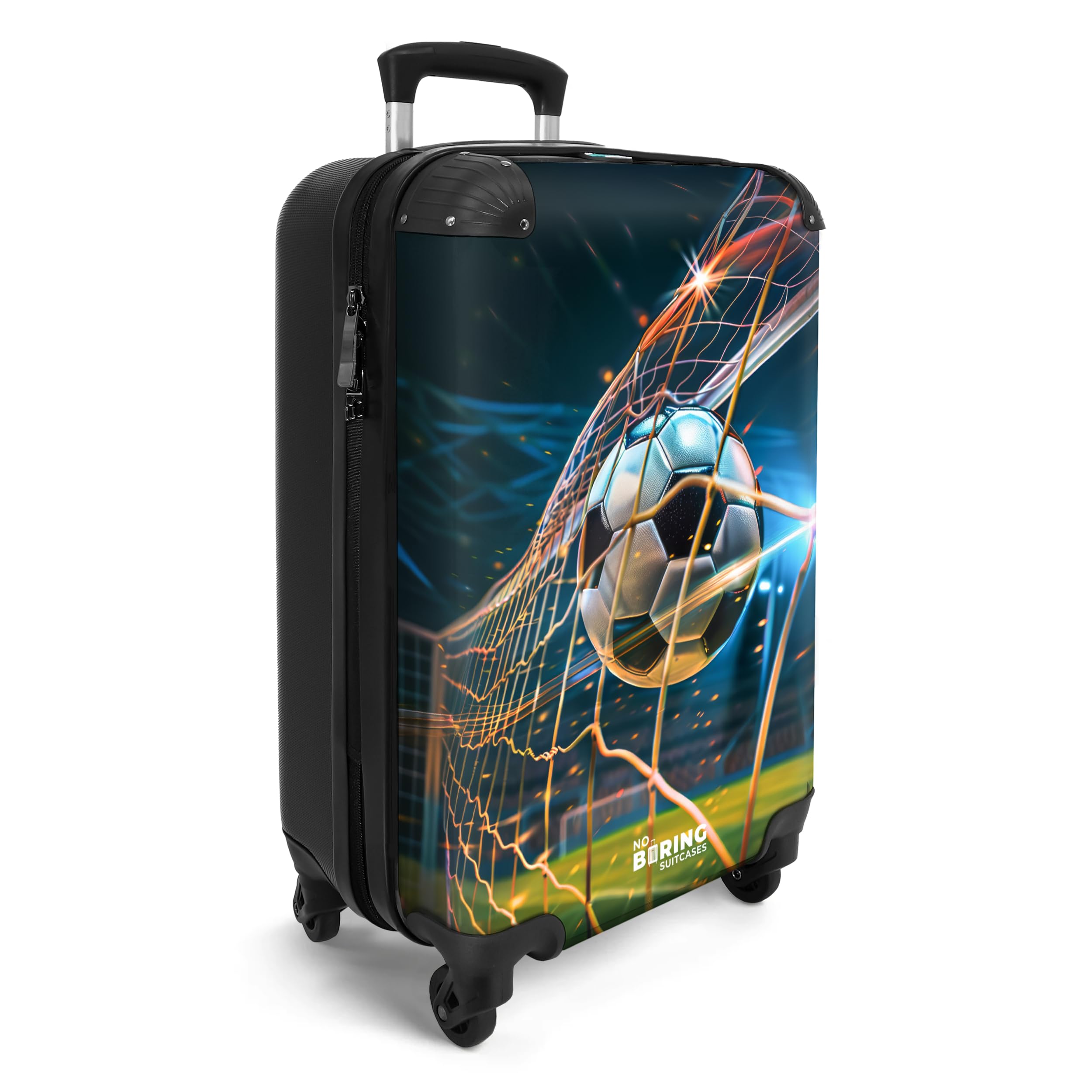 NoBoringSuitcases.com Maleta Infantil con Ruedas, Trolley de Viaje para Niño - Equipaje de Mano, Diseño Balón de Fútbol, Azul Oscuro (55x40x20 cm)