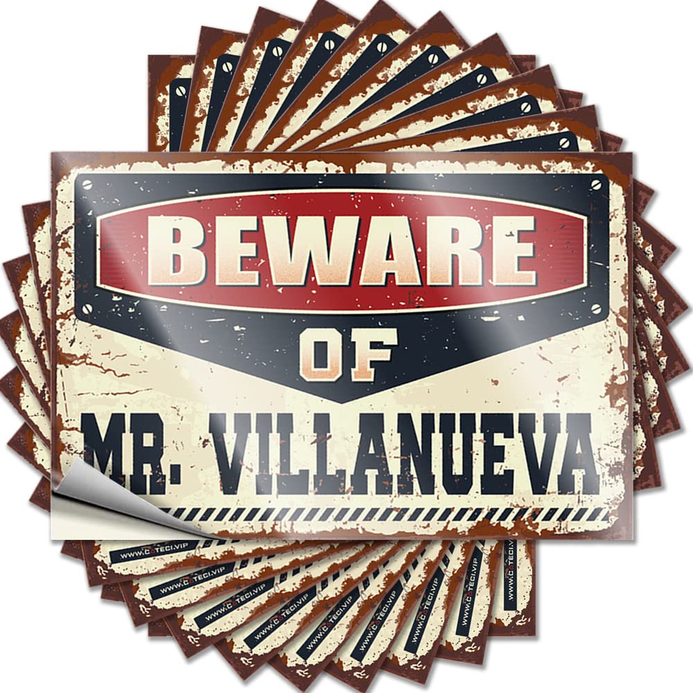 Dorm Door Decorations Helmet Tattoos - Beware of Mr. Villanueva Cats Durable Sticker Easy Apply for Halloween Decor(8X12CM)