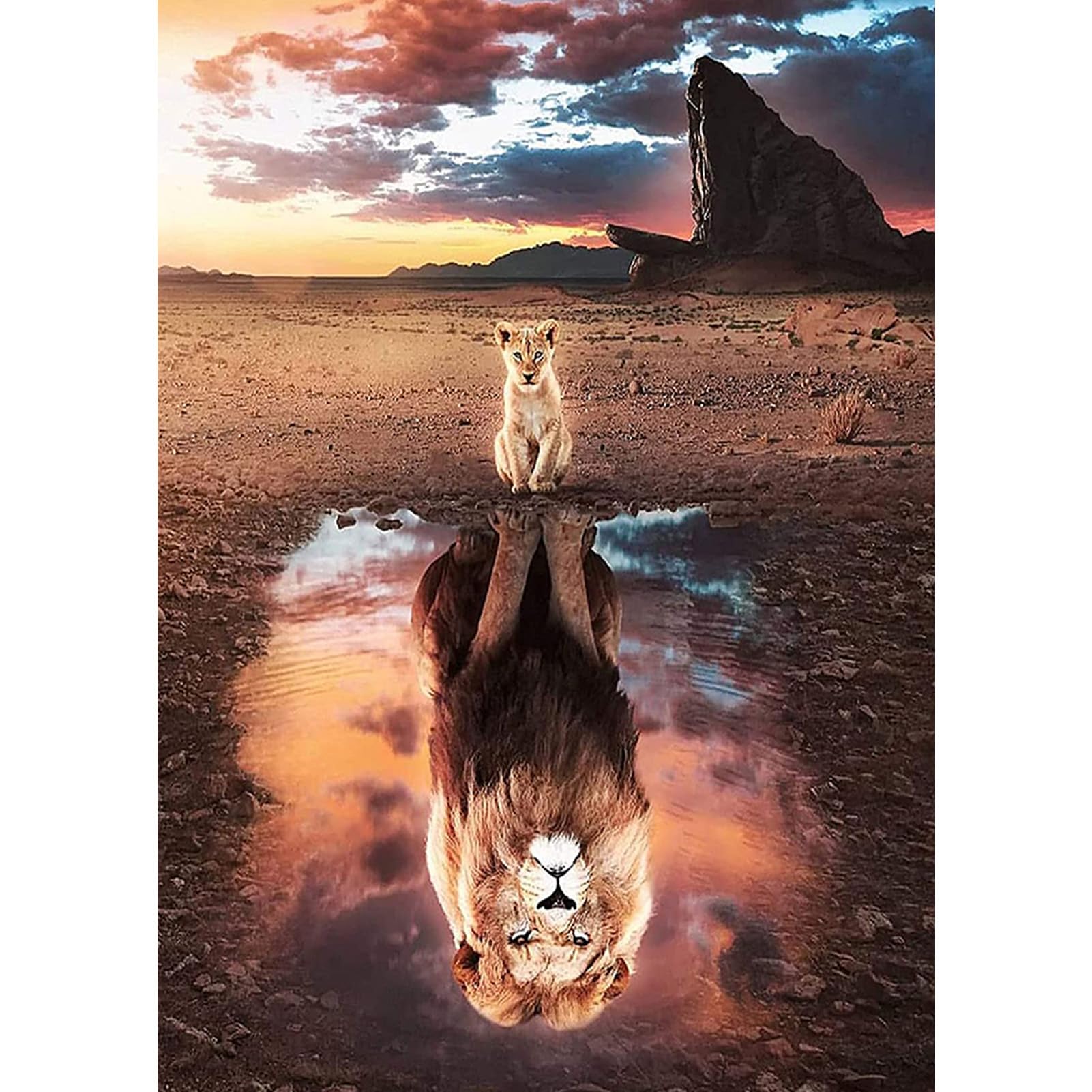 TOSTOG Lion King Diamond Painting Kits for Adults, 5D Full Drill Diamond Art Kits Lion Reflection, DIY Round Diamond Picture Arts Gem Painting Crafts for Home Wall Decor 30x40cm