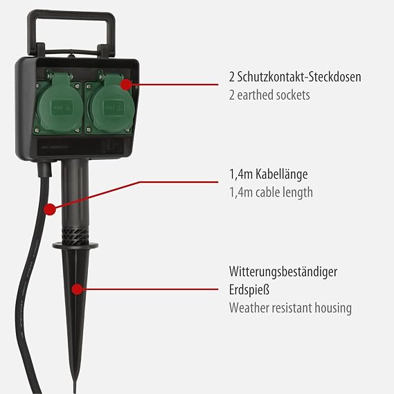 Brennenstuhl Garden Socket / Outdoor Socket 2-Way with Ground Spike