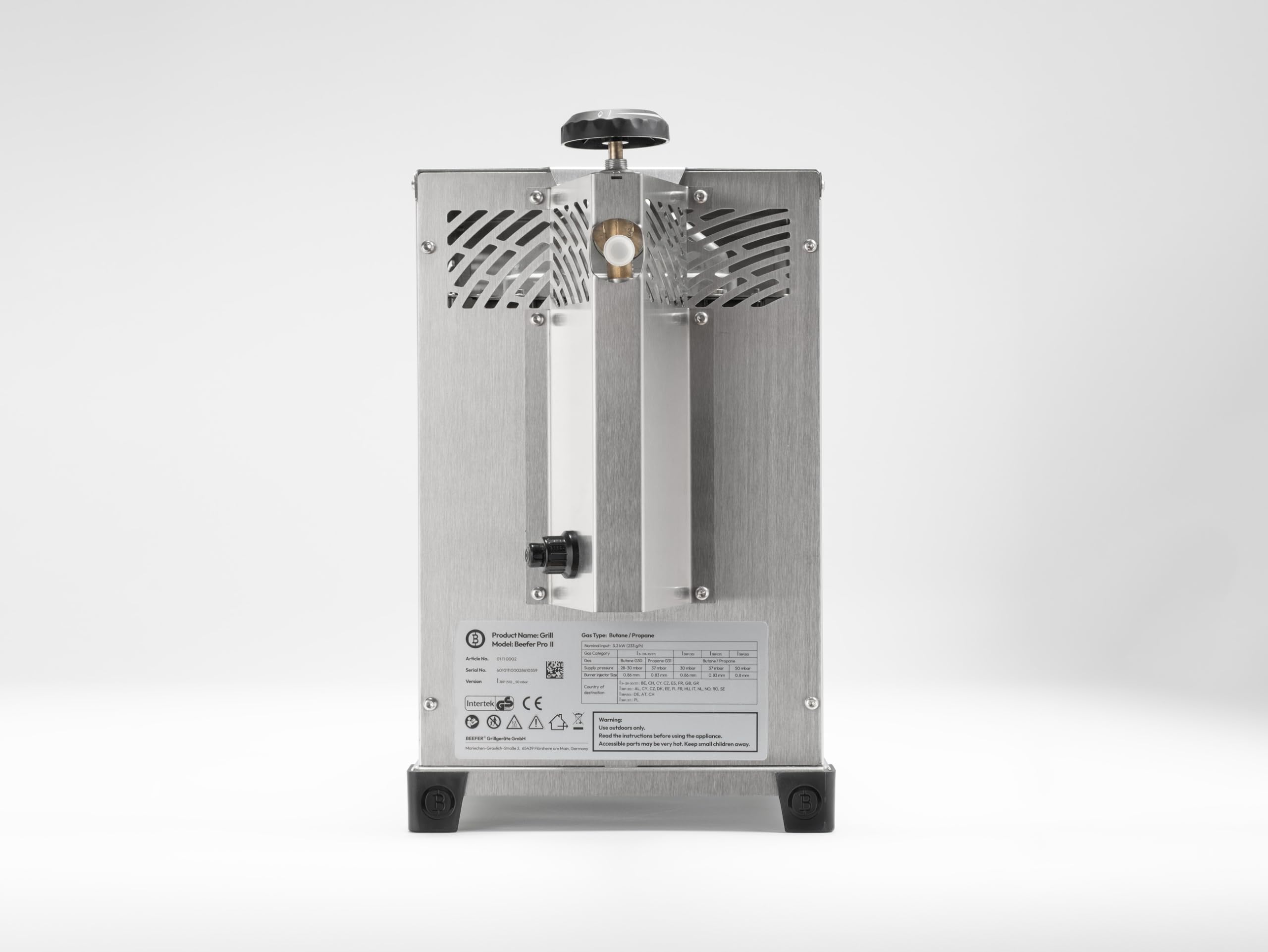 Beefer Pro II – Original Oberhitzegrill | 800 °C Keramikbrenner | Neue Brenner-Generation | Einhand-Höhenverstellung | System 800° | Edelstahl | EN16129 | 2,6 kW | 240 × 560 mm