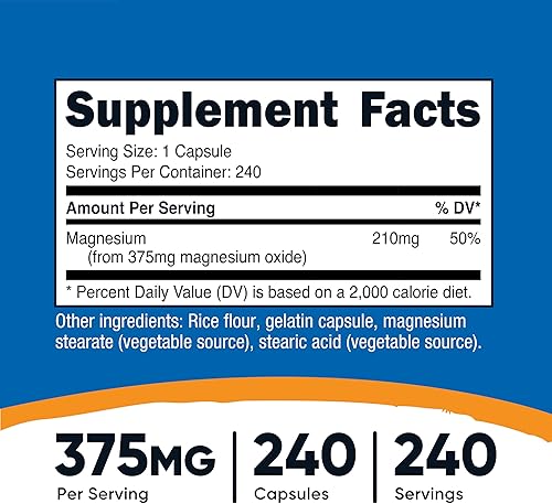 Miniatura 2 de Nutricost Óxido de magnesio 375 mg, 240 cápsulas - 210 mg de magnesio, sin OMG, sin gluten