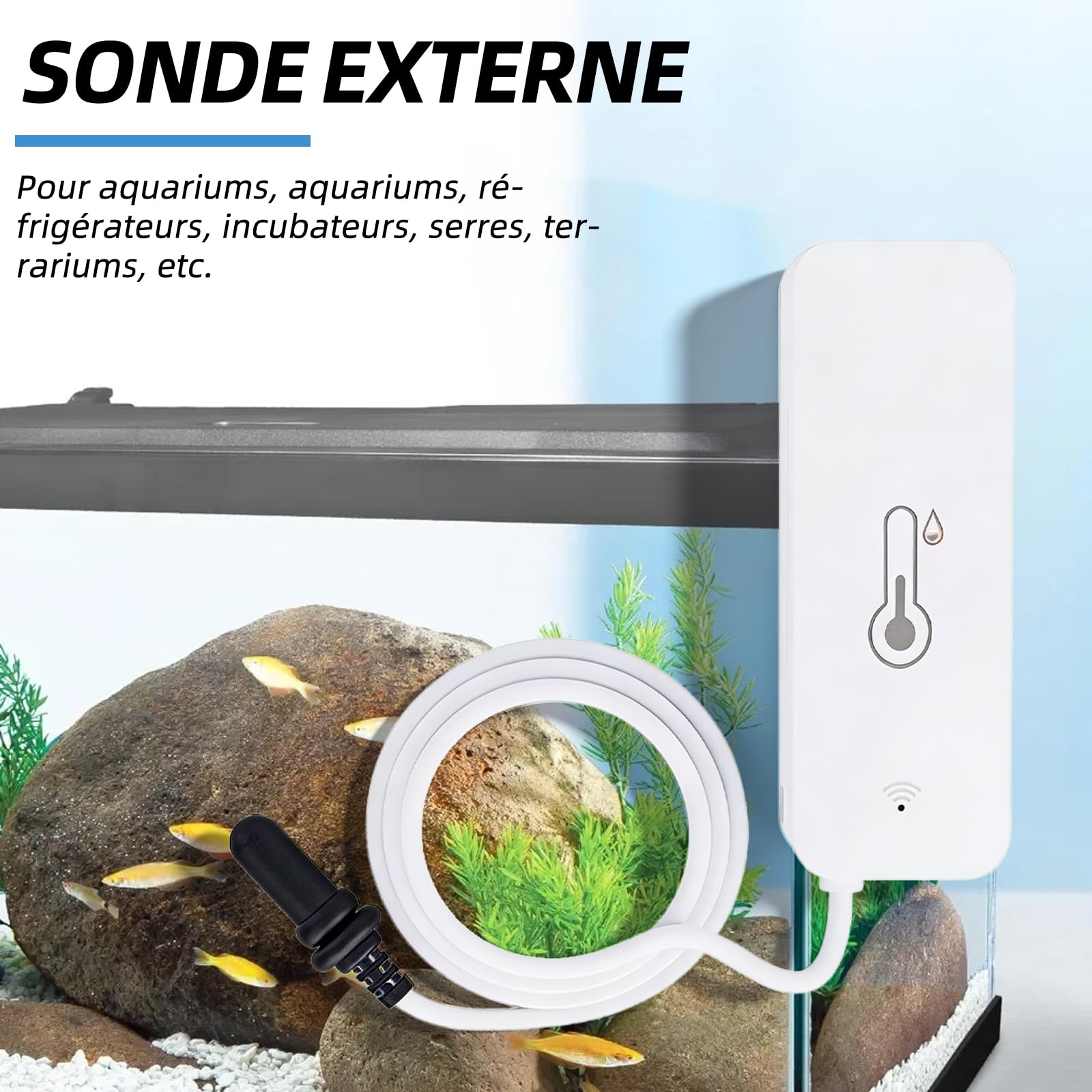 Thermomètre hygromètre WiFi avec capteur externe intelligent pour intérieur extérieur alarme application surveillance à distance compatible Alexa congélateur